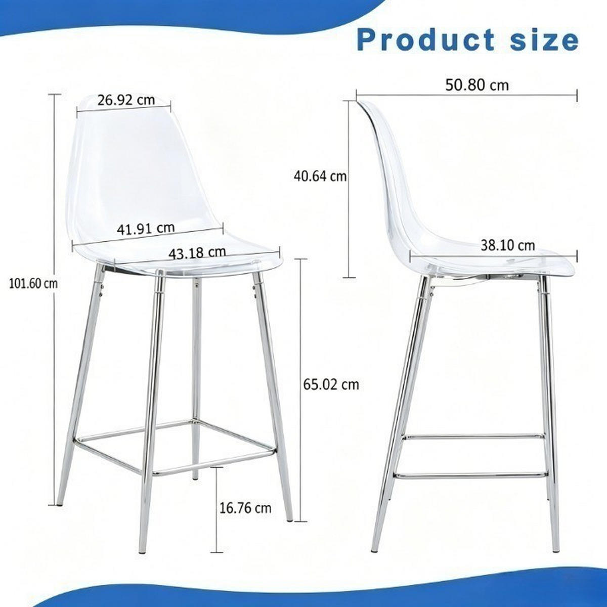 BARHOCKER 2er-Set Silber mit transparenter Acryl-Sitzschale und Fußstütze - Silberfarben, Kunststoff (51/102/45cm) - PANGIVO