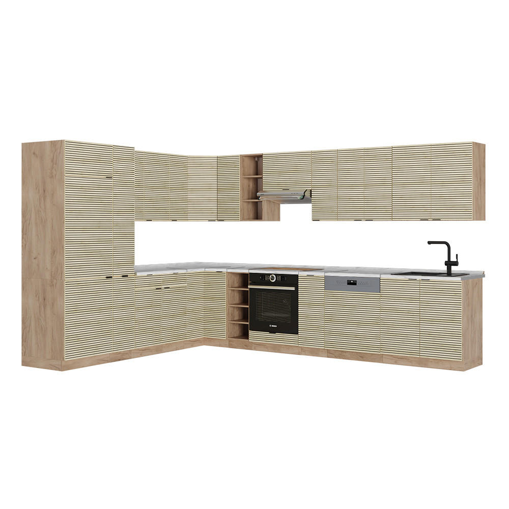 ECKKÜCHE Fame-Line Eiche Paneel/Goldkraft Eiche 347 x 257 cm ohne Arbeitsplatte - Honigeiche/Hellbraun, Holzwerkstoff (347/81.6/46cm) - Vicco