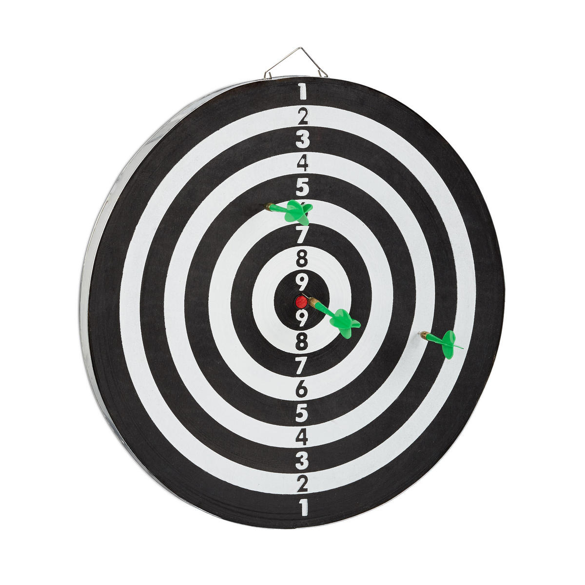 DARTSCHEIBE Bunt zweiseitig mit 6 Steeldarts 43 cm - Multicolor, Wellpappe/Metall (43/43cm) - Relaxdays
