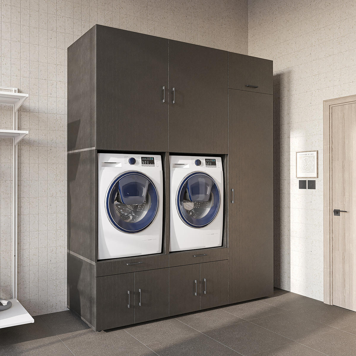 WASCHMASCHINENSCHRANK Serie 3 194cm Breit, 240cm Hoch - Schwarz, Holzwerkstoff (194/240/67cm)