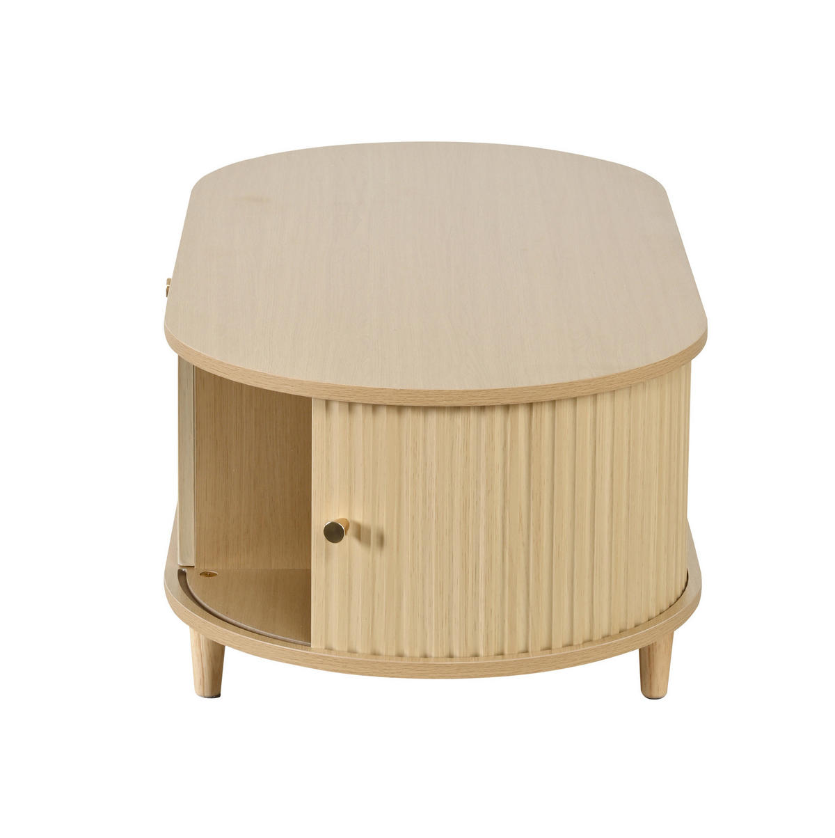 KONFERENČNÍ stolek z MDF 100x50x36 cm dubová barva se zásuvkou, roletovými dvířky a skleněným čelem - barva dubu, kompozitní dřevo (100/50/36cm) - Modfu