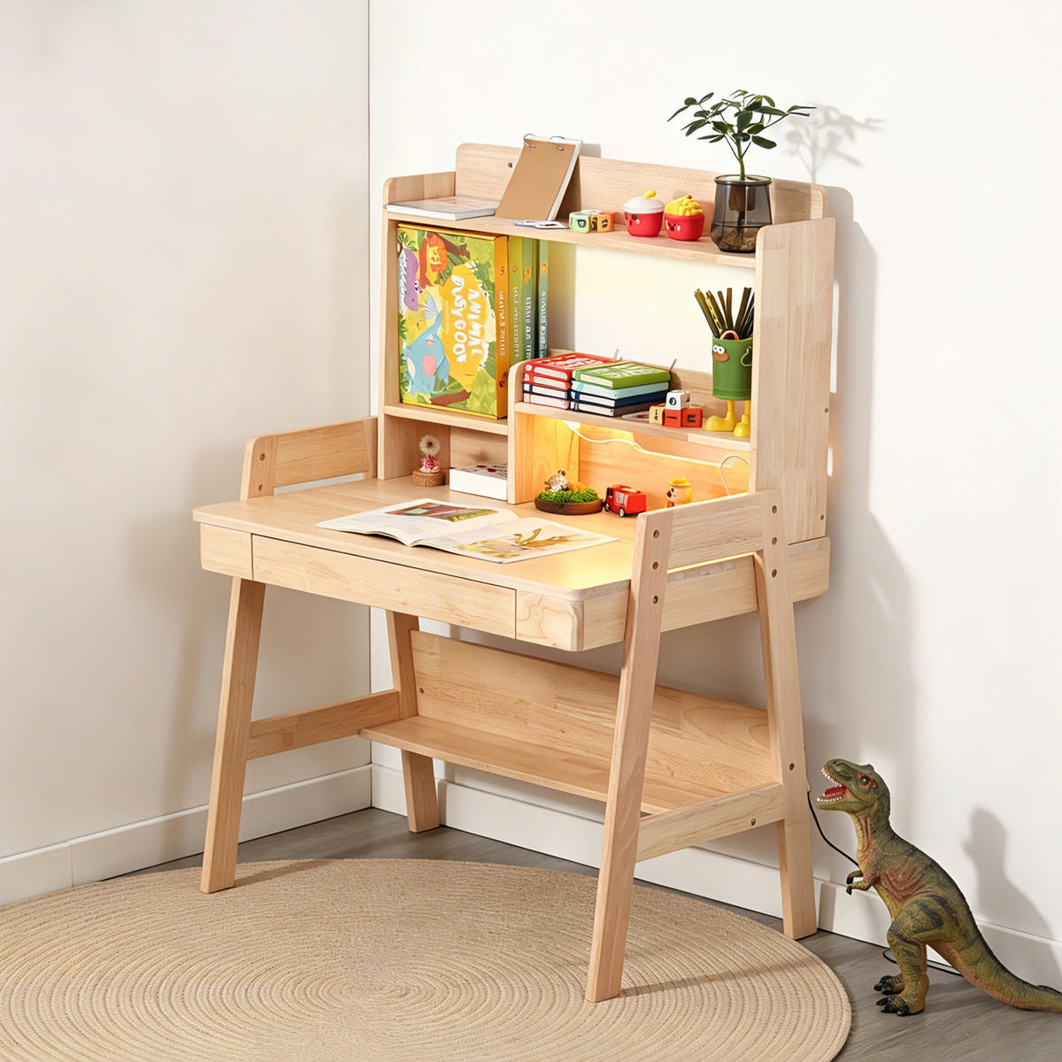 SCHREIBTISCH Naturfarben 84/60/127,5 cm mit LED-Lichtleiste und USB-Anschluss - Naturfarben, Holz (60/84/127.5cm) - PANGIVO