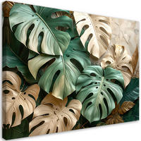 LEINWANDBILDER, Grüne und beige Monstera-Blätter (3D) - Grün, Textil (120/80cm) - Feeby