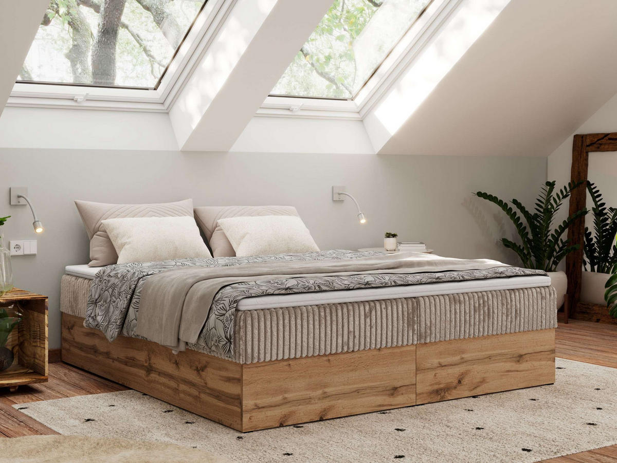 BOXBETT WOOD ZERO 140/200 - Hellbraun Cord - H4 - Topper T25 - světle hnědá, textil (140/200cm) - MKS