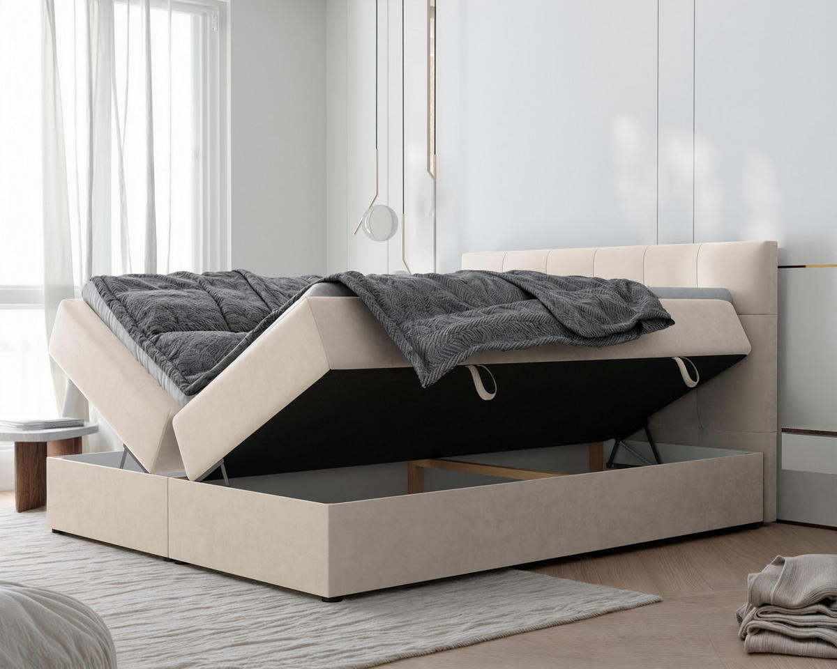 BOXBETT RENZO 200/200 cm mit Matratze und Topper, Creme - Creme, Holzwerkstoff/Textil (200/200cm) - Idohome