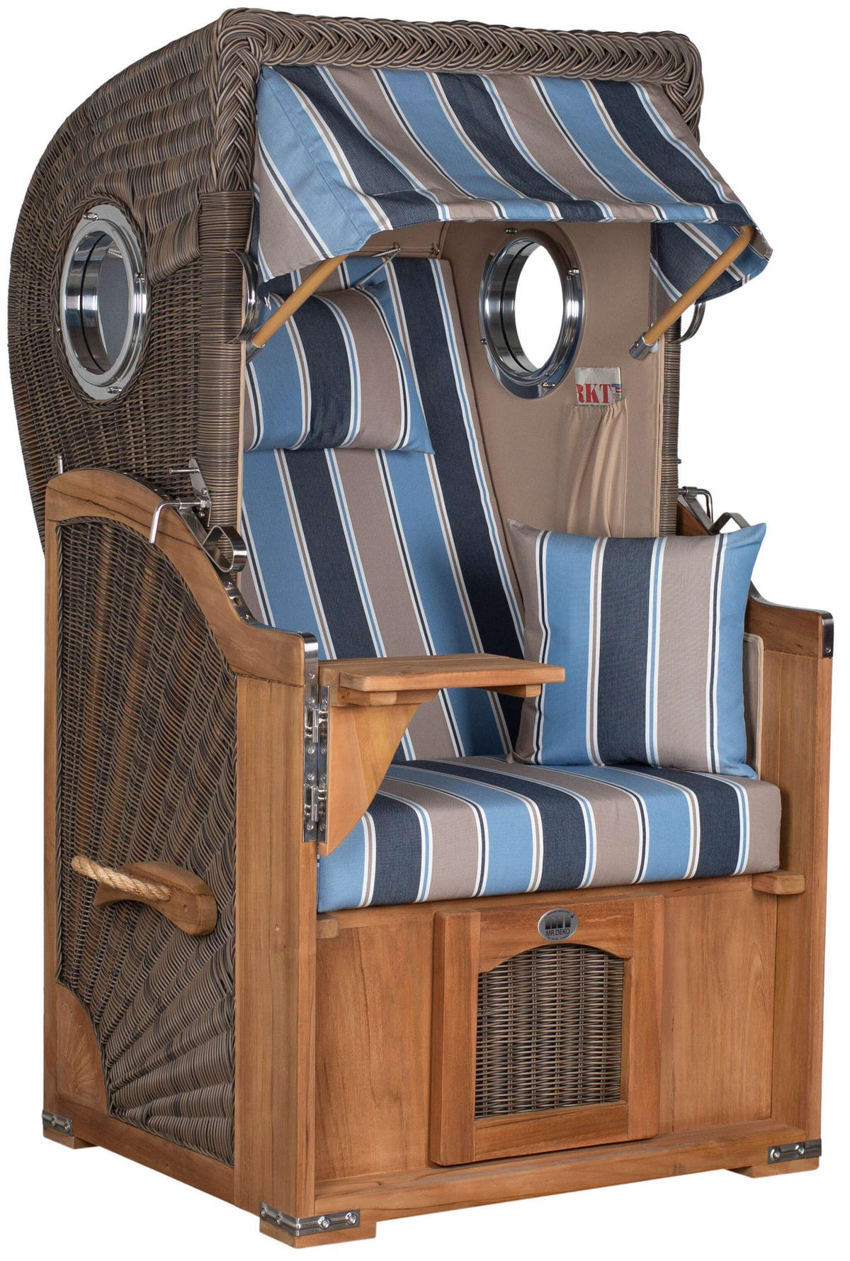 STRANDKORB Düne Single Teak 1-Sitzer - Blau/Braun, Holz/Textil (96/165/80cm) - Mr. Deko