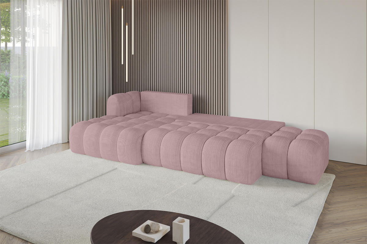 ECKSOFA mit Schlaffunktion Ottomane Links OLEA-L2 321x164x75 Rosa Cord - Schwarz/Rosa, Holzwerkstoff/Kunststoff (321/164cm) - ALTDECOR