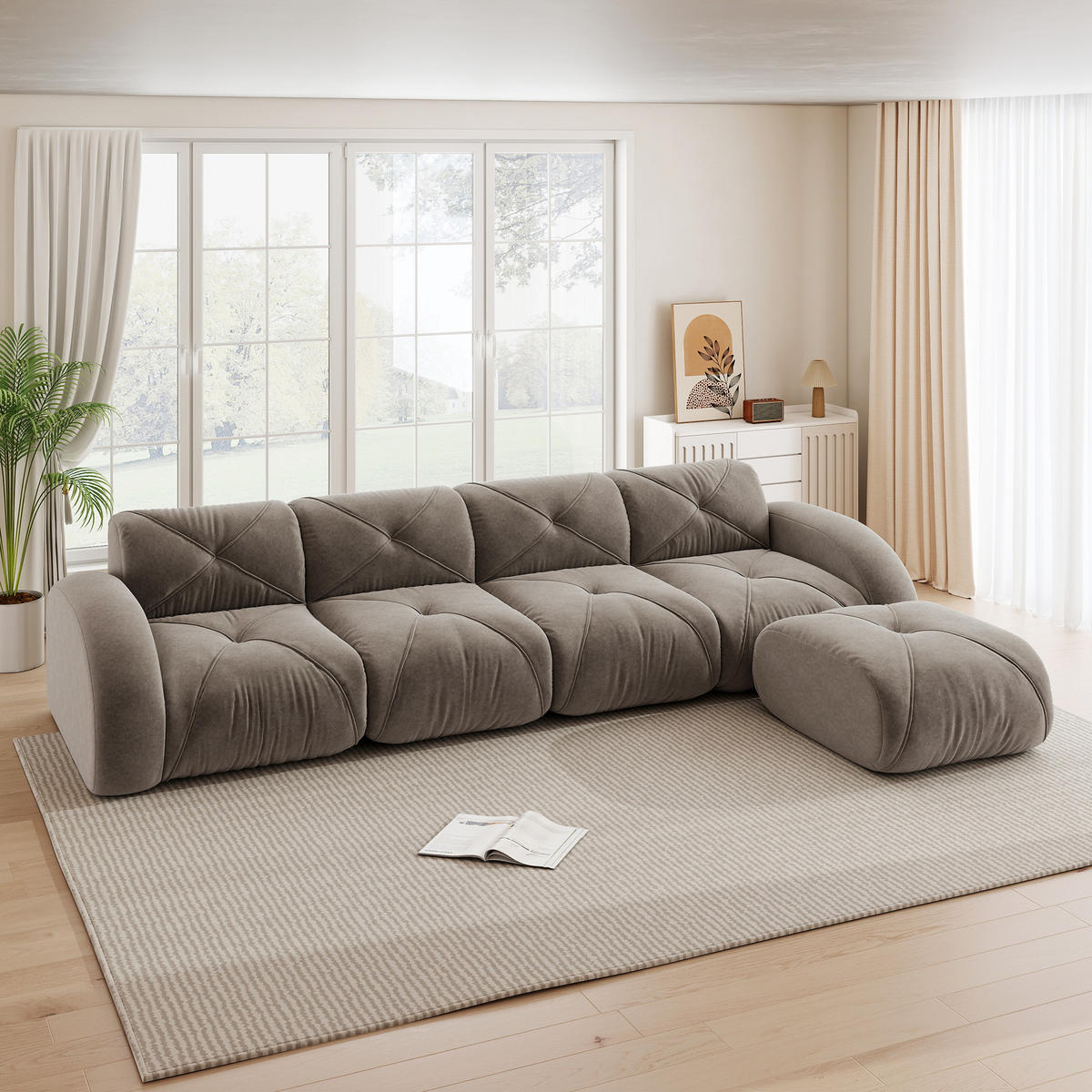 4-SITZER ECKSOFA Stoff Taupe - Braun, Textil (358/171cm) - WISHDOR