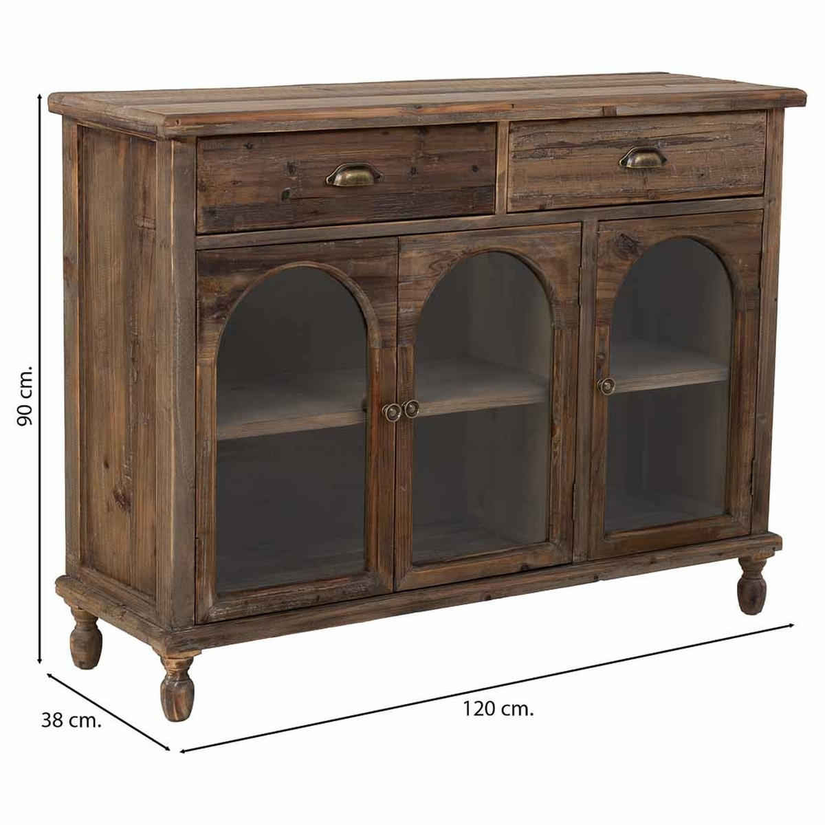 SIDEBOARD mit 2 schubladen und 3 türen 120x38x90 cm - Braun, Holz (120/90/38cm) - Wanderlust