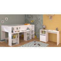 KINDERZIMMER Set 2-tlg. mit Schreibtisch und Hochbett 90 x 200 - Weiß, Holz/Holzwerkstoff (90/104/200cm) - Parisot Meuble