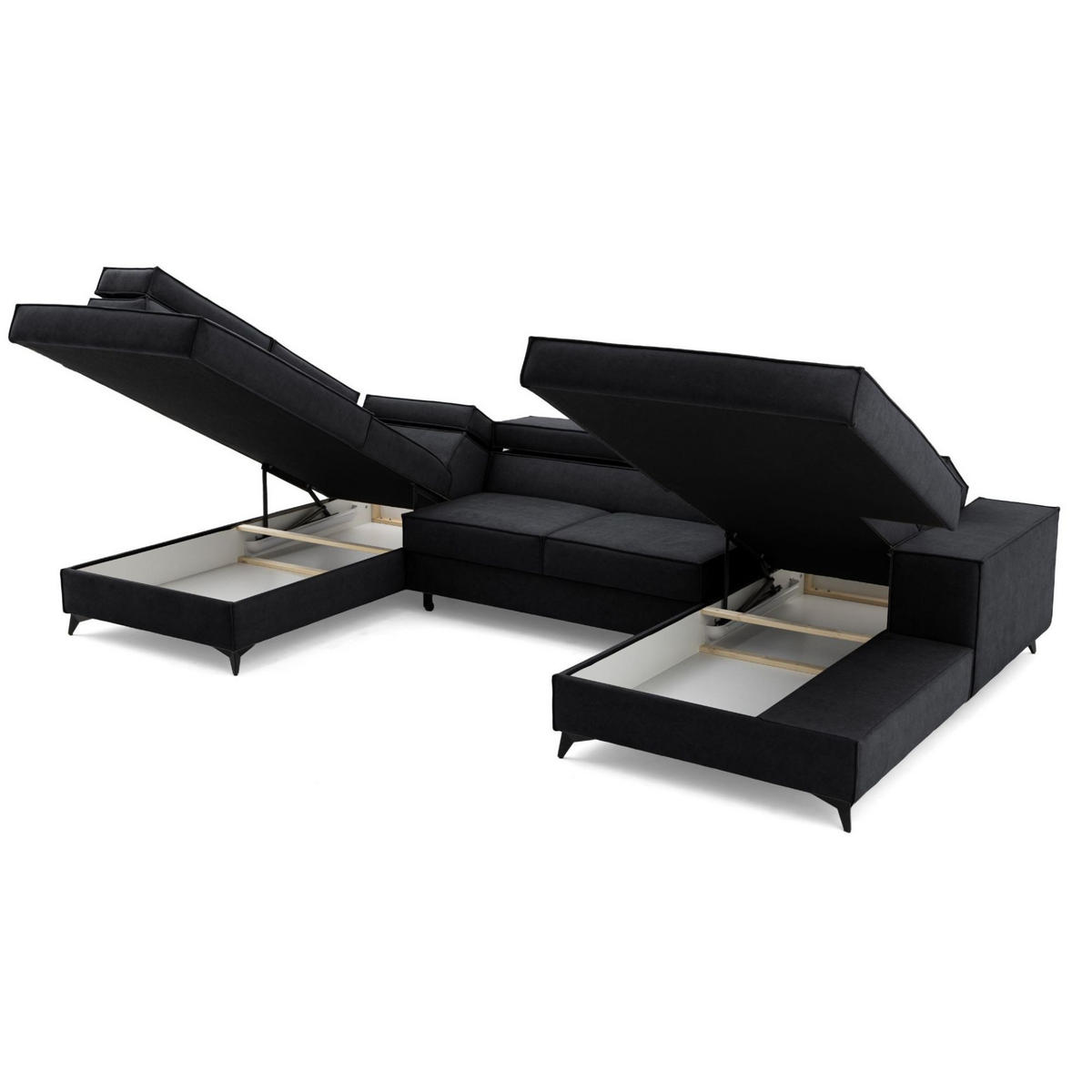 ECKSOFA PURE U Links mit Schlaffunktion 127x270 Velours Graphit - Graphitfarben/Schwarz, Holz/Textil (340/204cm) - Muffo