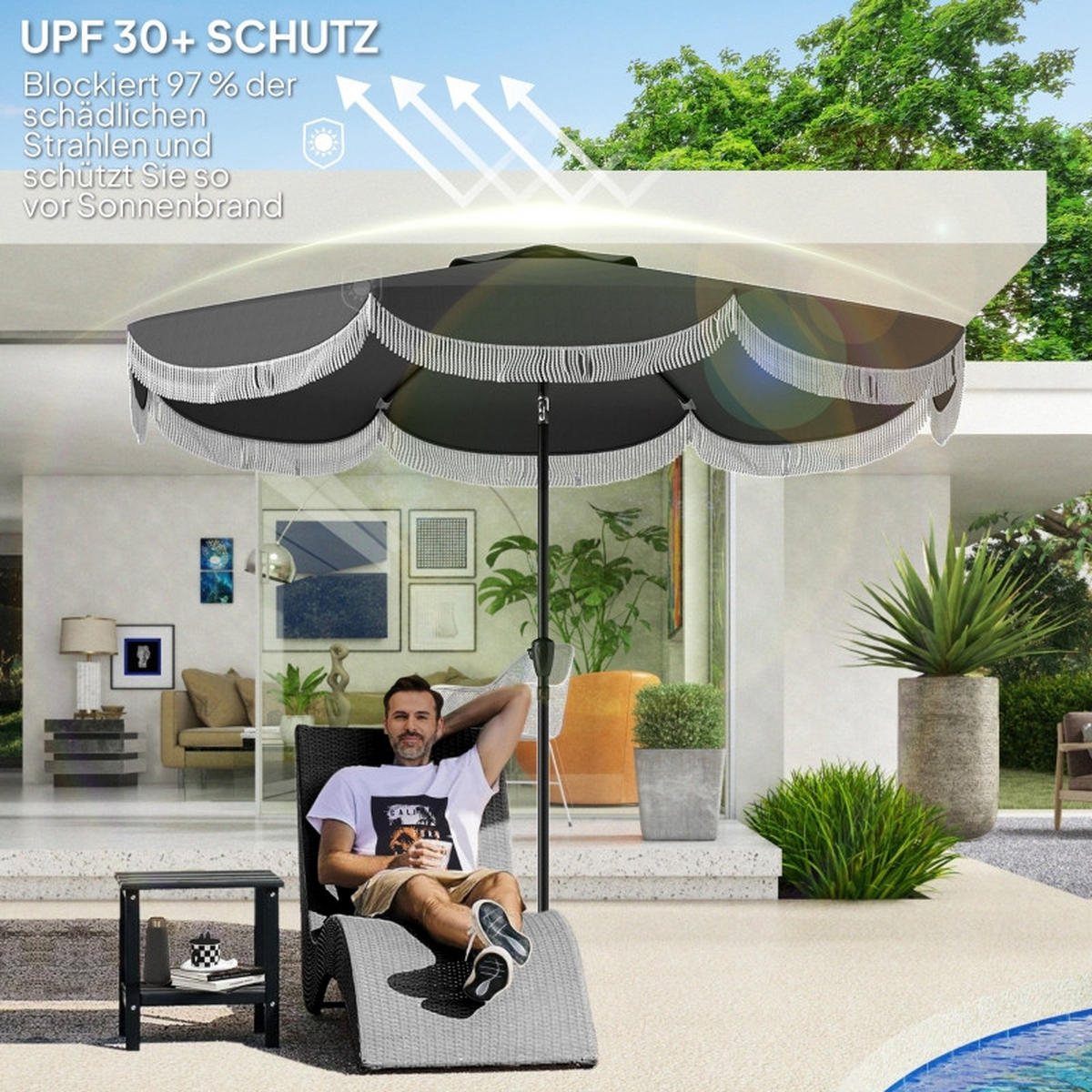 SONNENSCHIRM Ø269 cm UV Schutz achteckig grau - Dunkelgrau, Textil (269/269cm) - LEBENLANG