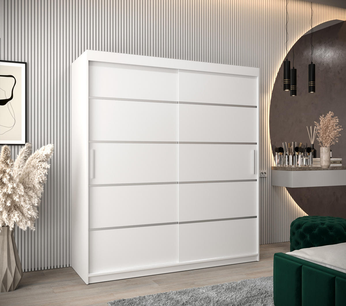 SCHWEBETÜRENSCHRANK 200/180/62 2-türig - Silberfarben/Weiß, Holz/Kunststoff (180/200/62cm) - Abiks Möbel