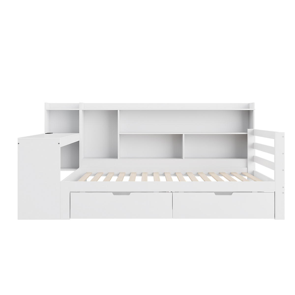 MULTIFUNKTIONSBETT 90/200 cm weiß aus Massivholz mit Schreibtisch und Steckdose - Weiß, Holzwerkstoff (90/200cm) - OKWISH