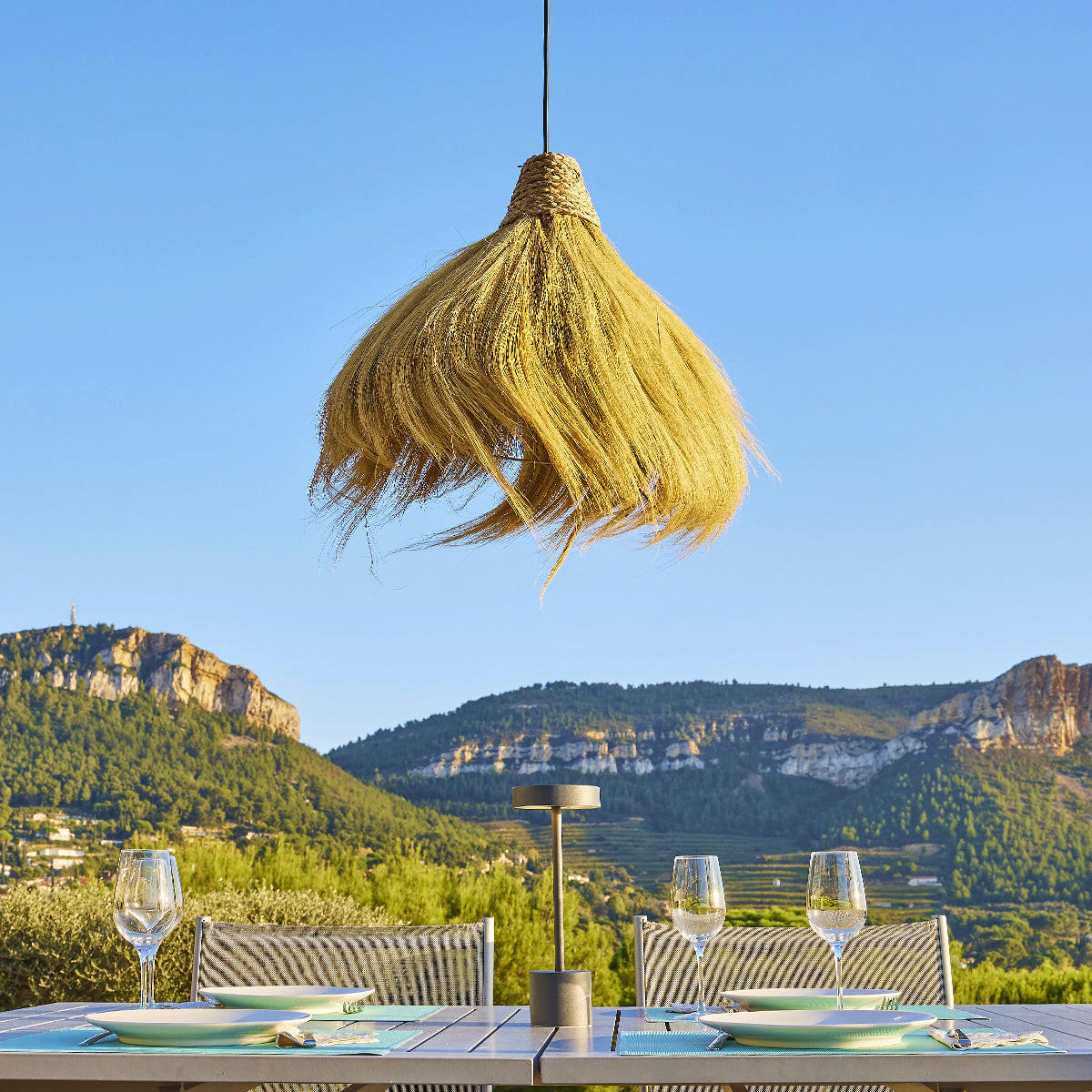 MASAI Solar-Pendelleuchte D60CM 5M - Beige, Naturmaterialien (60/60/40cm) - Lumisky