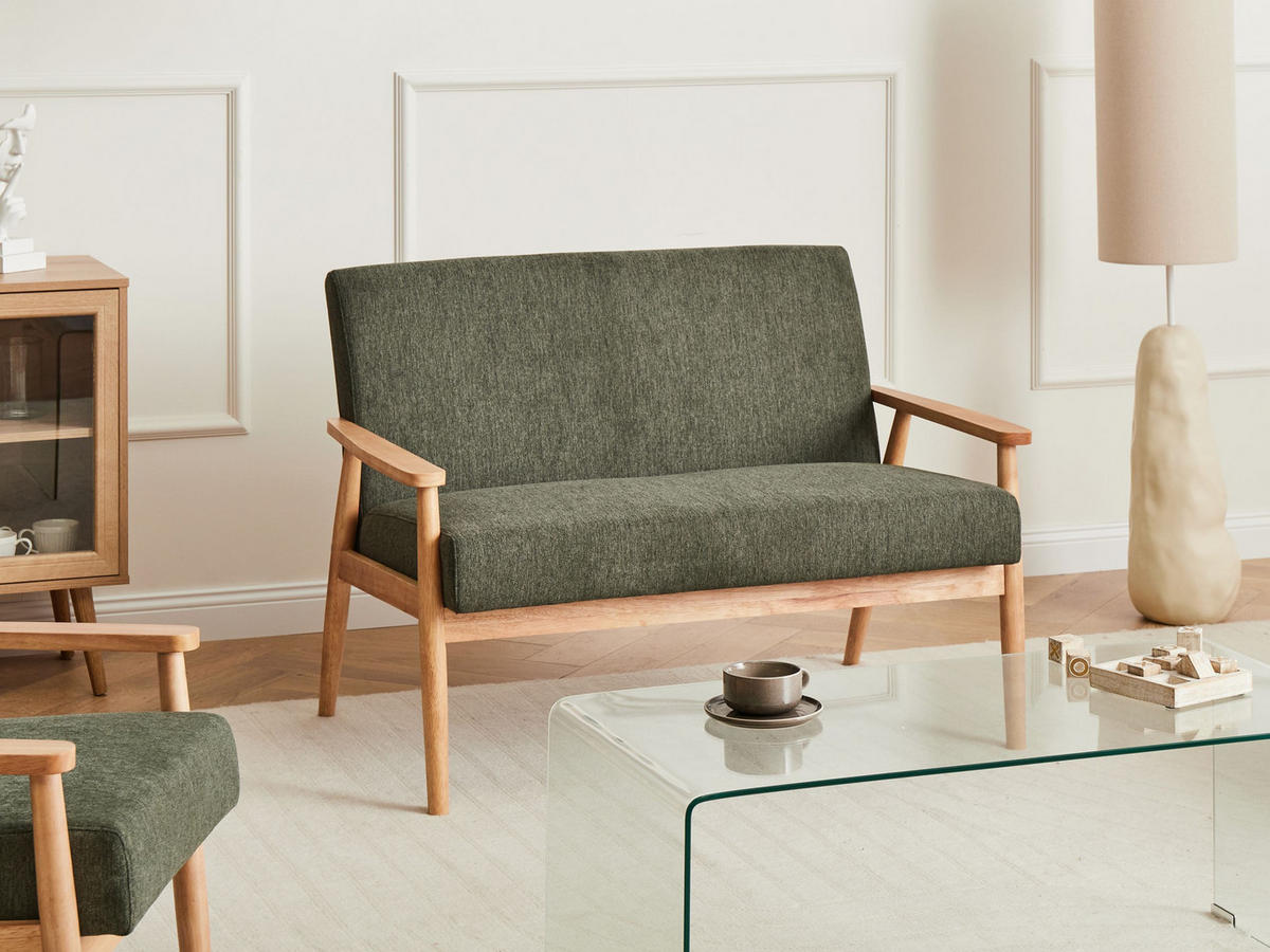 SOFA 2-Sitzer Hellbraun/Grün Esrum - Hellbraun/Grün, Holz/Textil (111/79/72cm) - Beliani