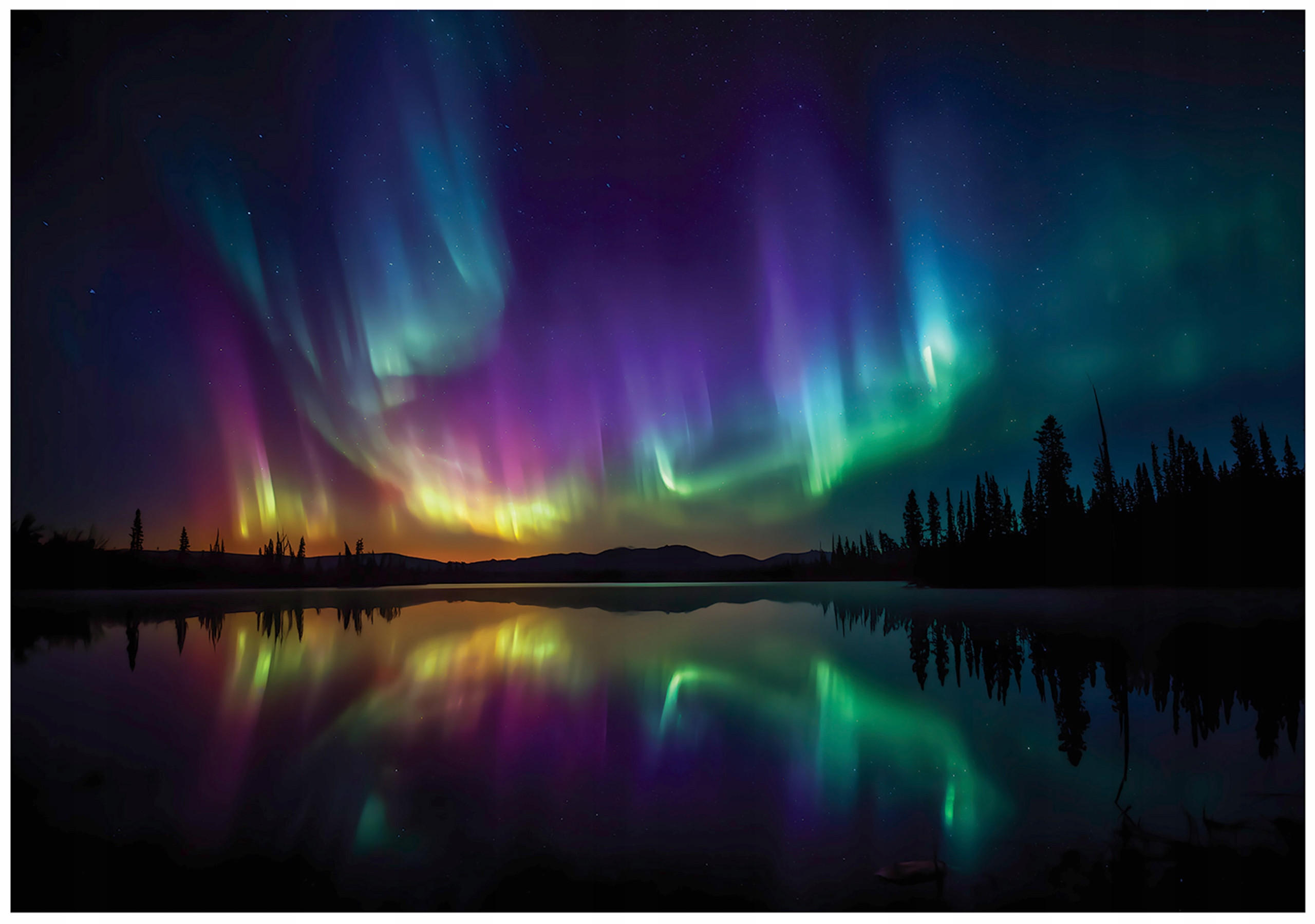 FOTOTAPETE Nordlicht Natur Bunt 200x140 cm - Multicolor, Papier (200/140cm) - Wallarena