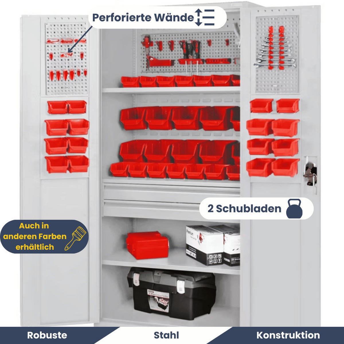 WERKZEUGSCHRANK mit Lochwand AESO 185x92x50cm Schwarz - Schwarz, Metall (92/185/50cm) - DELUKE