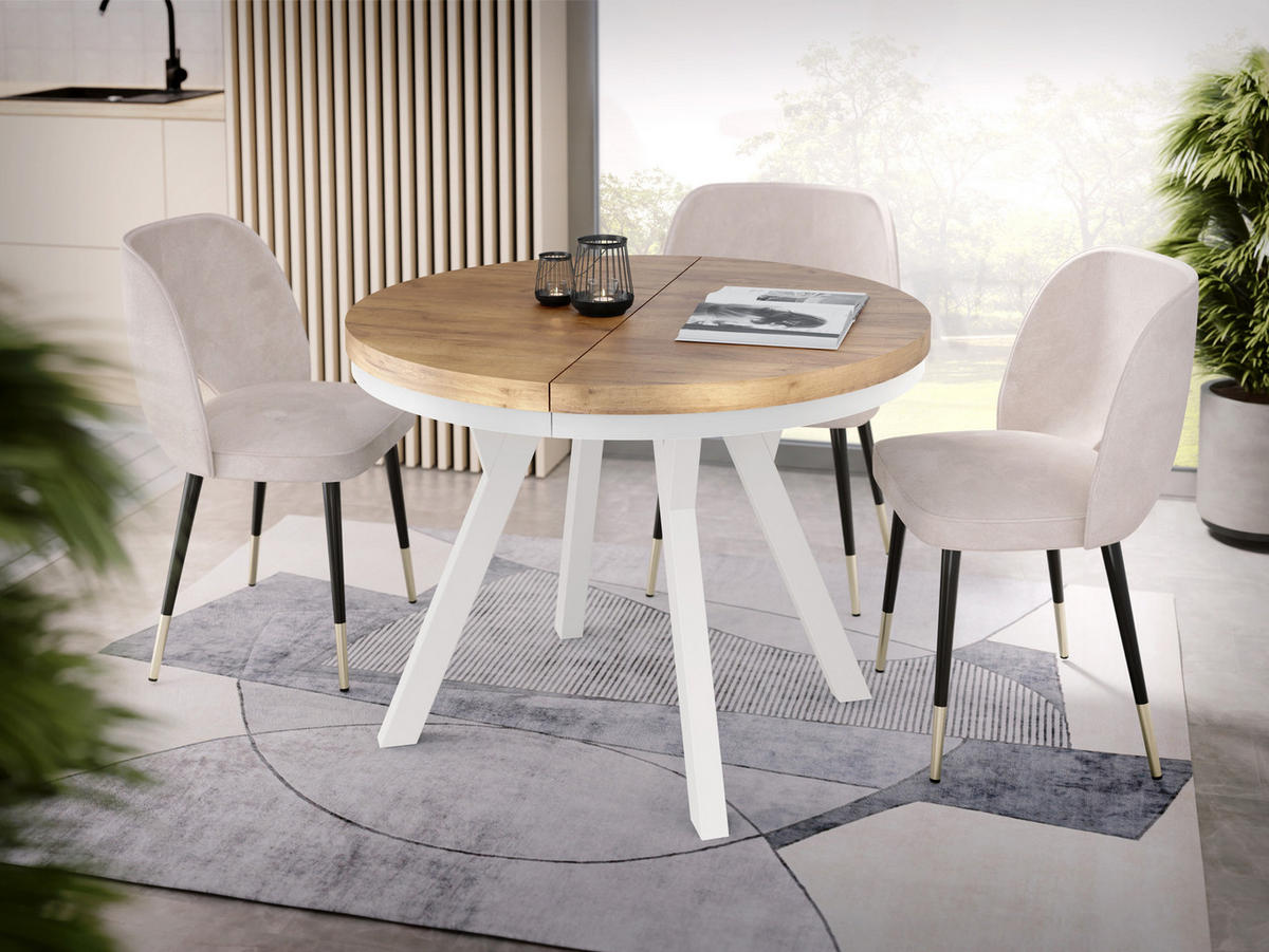 ESSTISCH Lume Weiß runder ausziehbarer, Wotan Eiche 100-200/100/76 cm - Eiche Wotan/Braun, Holz/Holzwerkstoff (100/200/76cm) - WFL GROUP