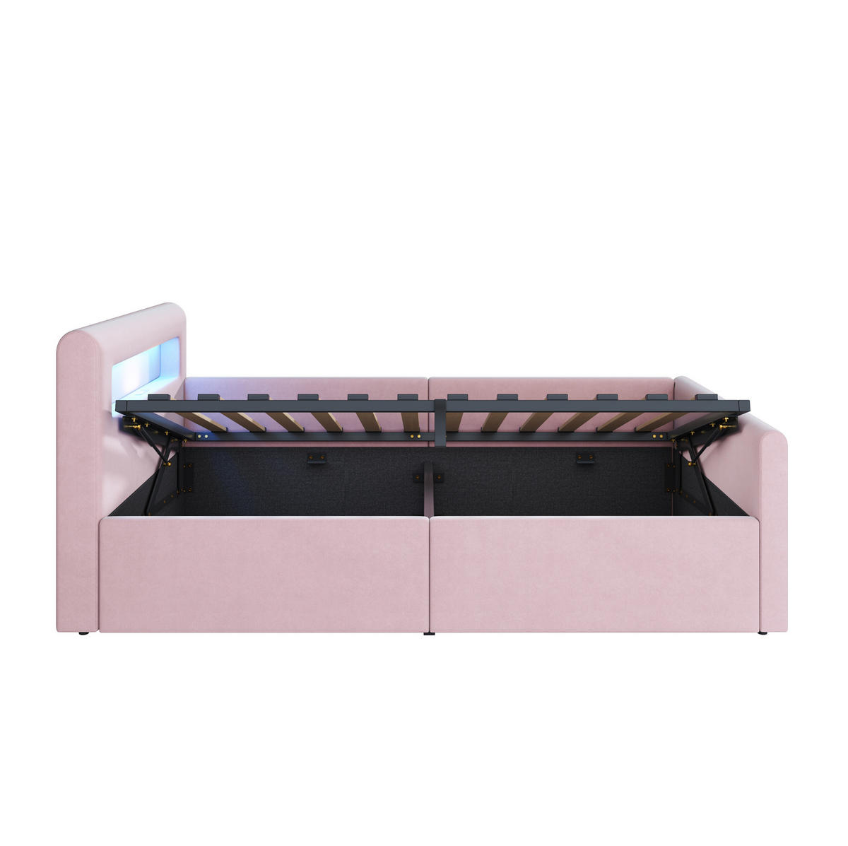 KINDERBETT aus Samtstoff 90x200 cm Rosa mit LED-Beleuchtung, USB-Anschluss und hydraulischem Stauraum - Rosa, Textil (90/200cm) - IVMEU