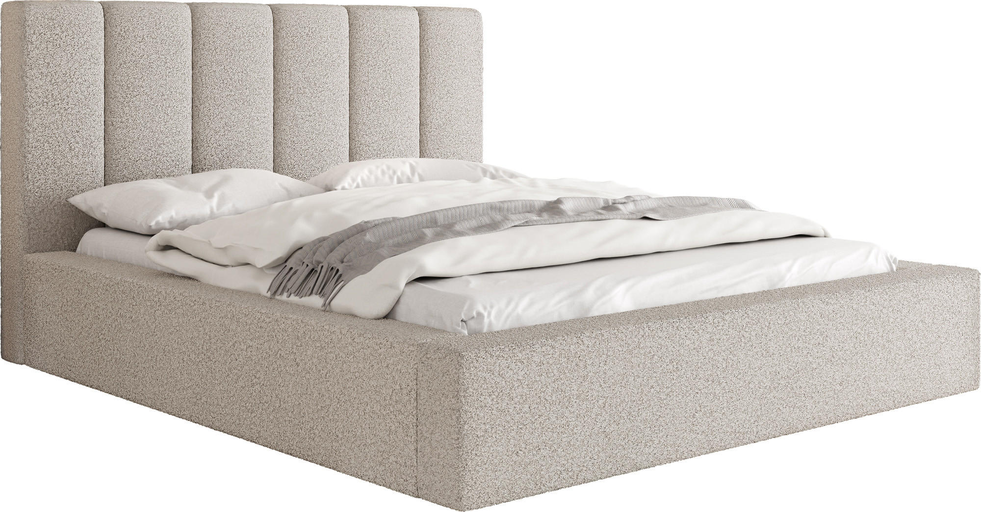 POLSTERBETT Amira mit Bettkasten, Beige Boucle 160x200 cm - Beige/Birkefarben, Holz/Holzwerkstoff (160/200cm) - WFL GROUP