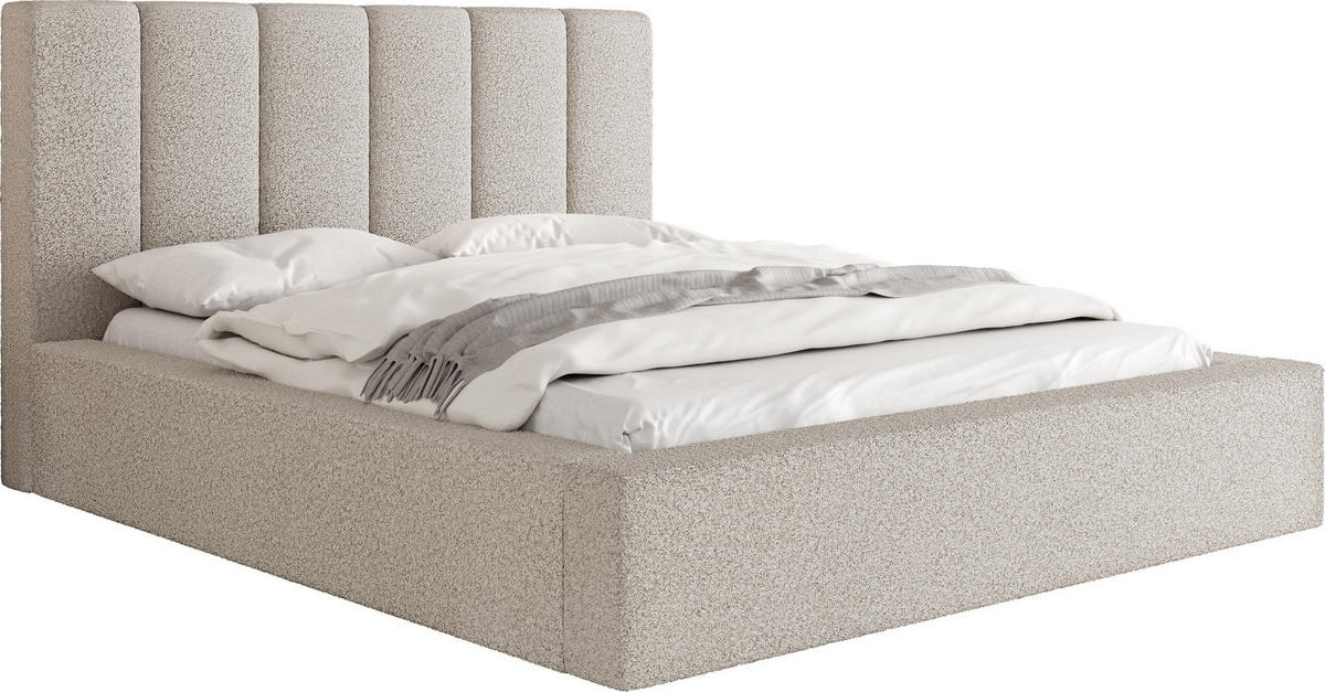 POLSTERBETT Amira mit Bettkasten, Beige Boucle 160x200 cm - Beige/Birkefarben, Holz/Holzwerkstoff (160/200cm) - WFL GROUP