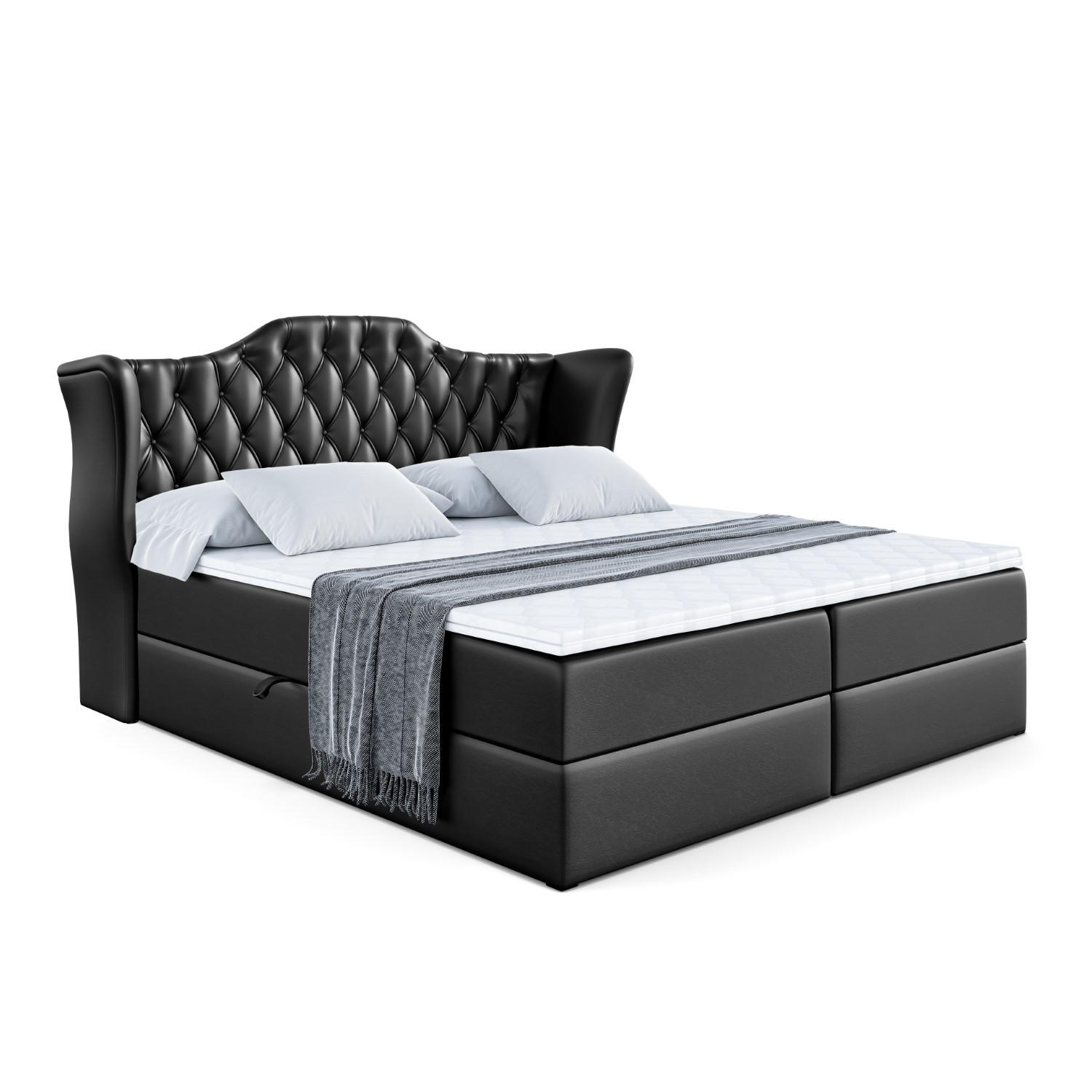 ALTDECOR AMERICKÁ postel s matrací H4 a roštem – VILA – 160 × 200 cm – H4 – vysoce lesklá černá