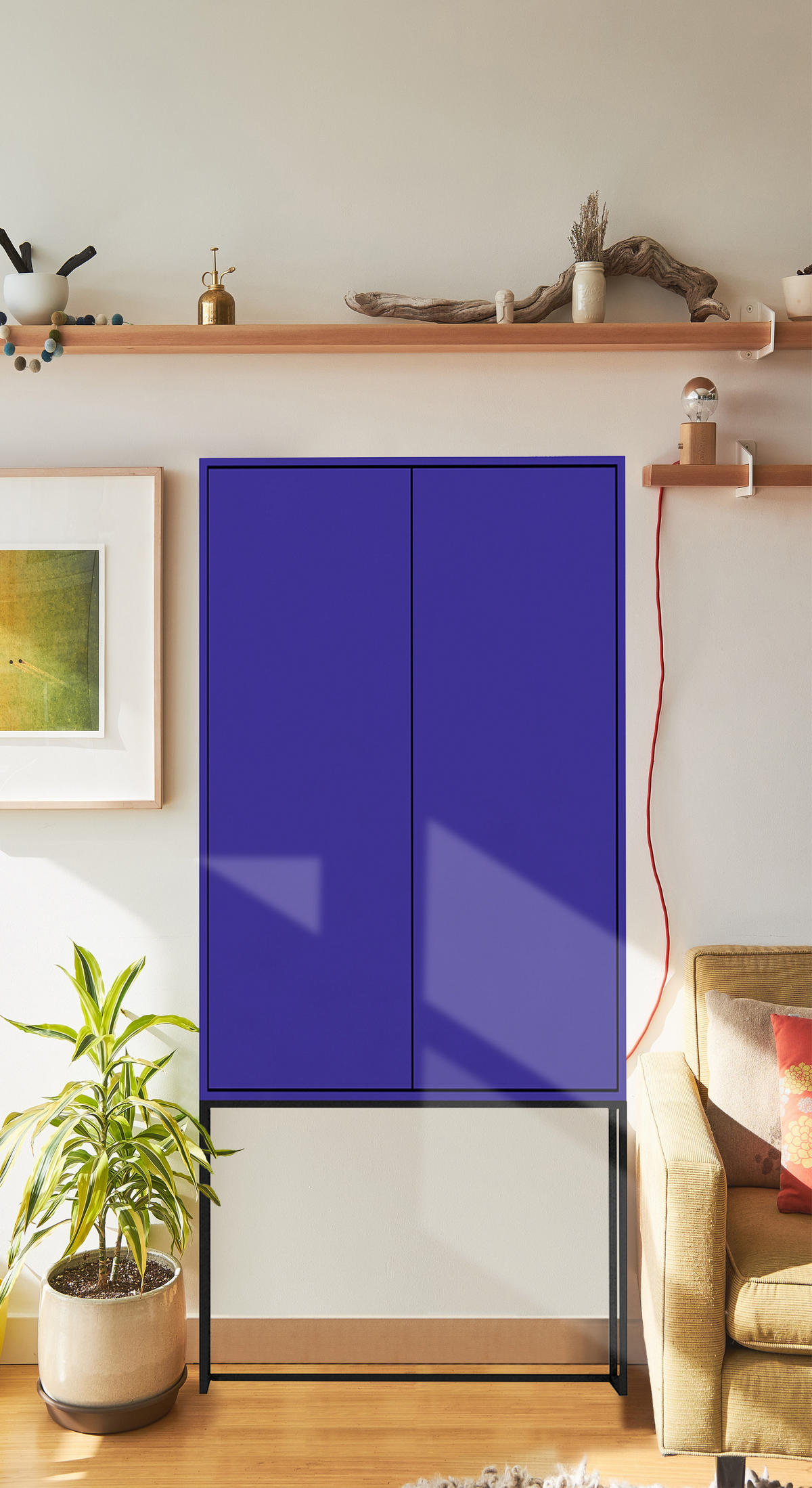 HIGHBOARD 2 Türen aus MDF in Preußenblau LENNON - Blau, Holzwerkstoff (75/164/30cm) - RNT By Really Nice Things