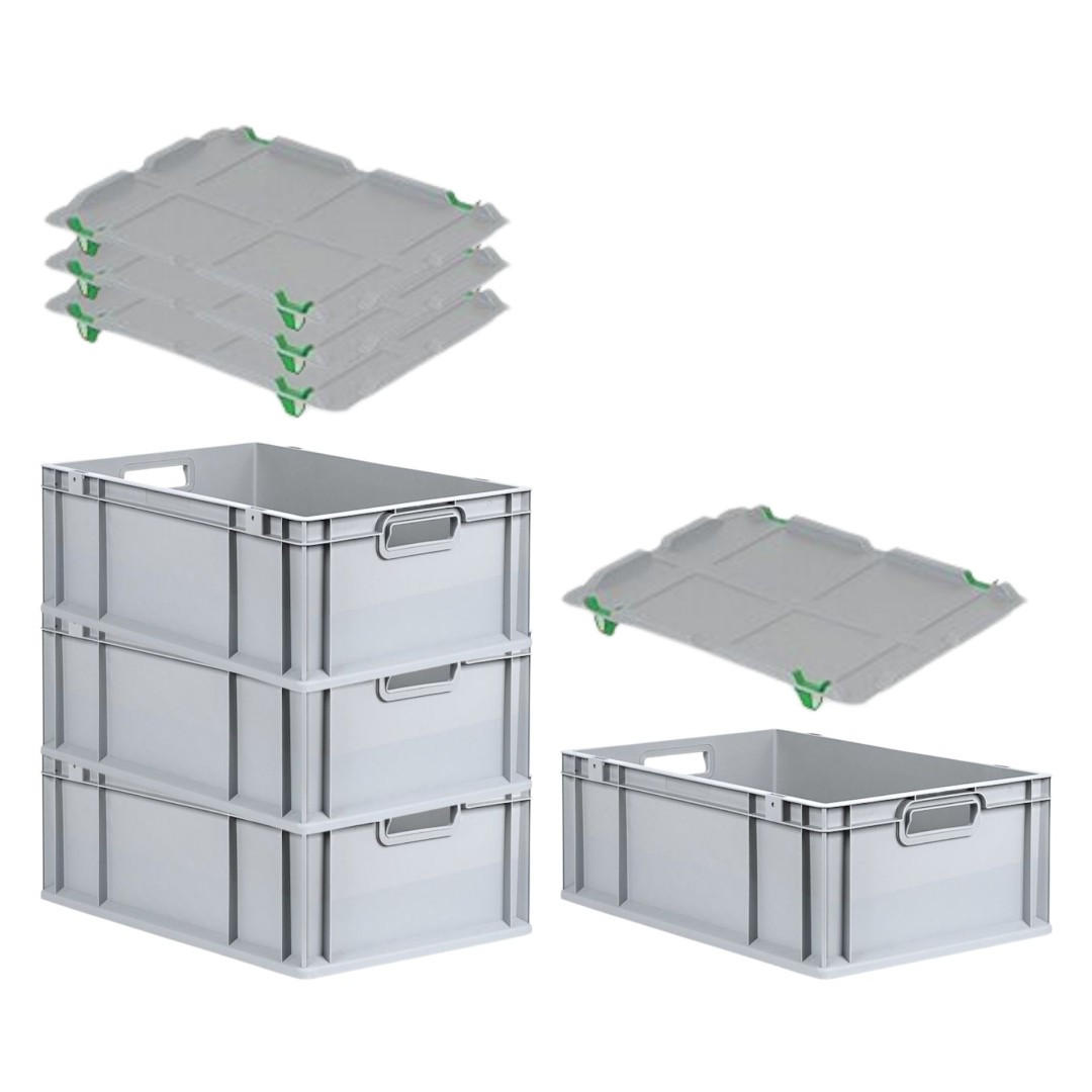 EUROBOX 4x Nextgen Economy Mit Auflagedeckel Grau/Grün Griffe Offen 44 Liter - Grün, Kunststoff (40/22/60cm) - PROREGAL