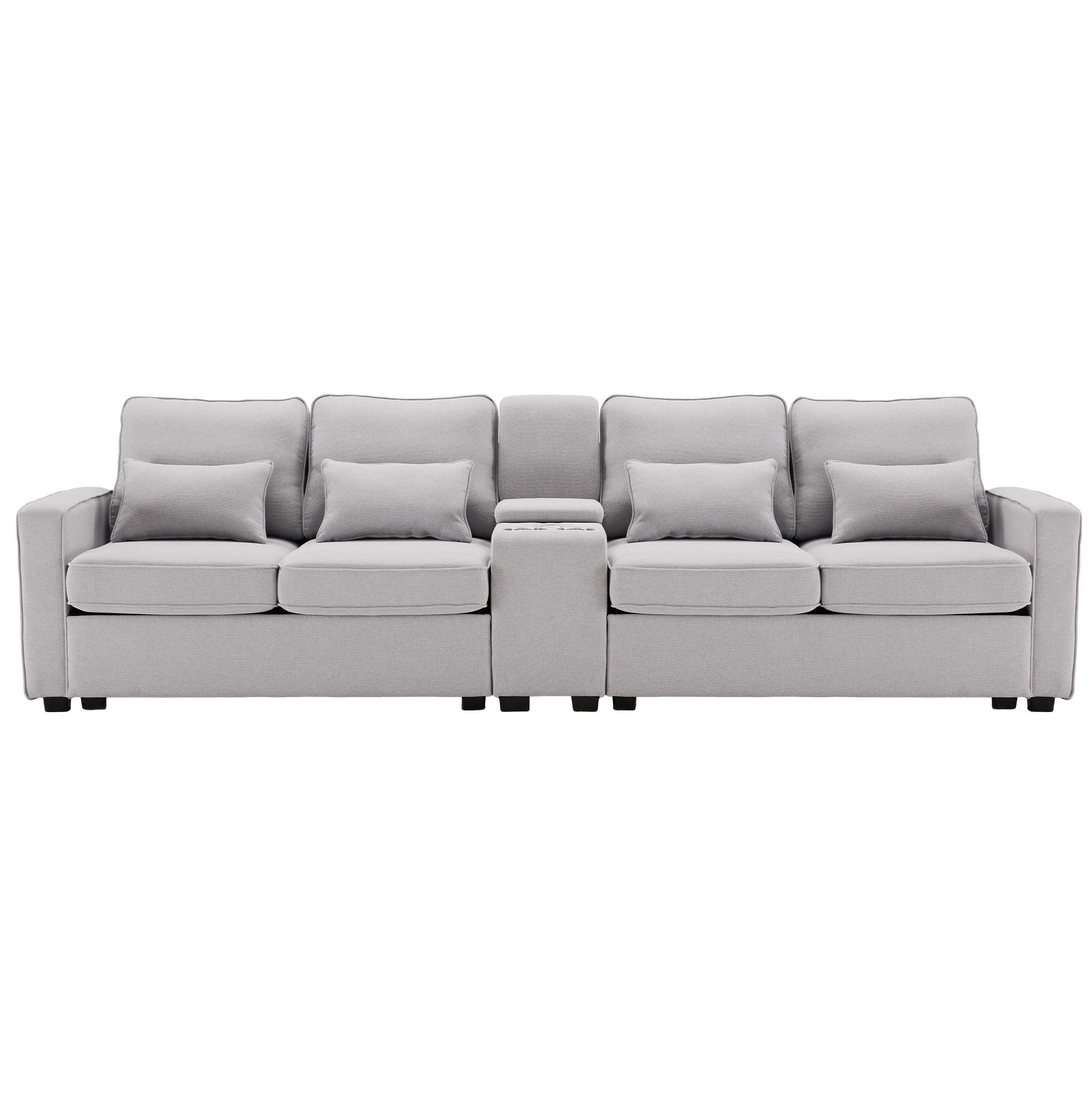 4-SITZER Sofa Leinenstoff mit Konsole 2 Getränkehaltern und 2 USB-Anschluss 290/83/88 cm Hellgrau - Hellgrau, Textil (88/290/83cm) - Redom