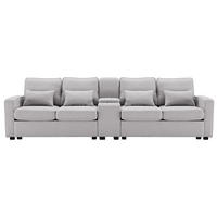4-SITZER Sofa Leinenstoff mit Konsole 2 Getränkehaltern und 2 USB-Anschluss 290/83/88 cm Hellgrau - Hellgrau, Textil (88/290/83cm) - Redom