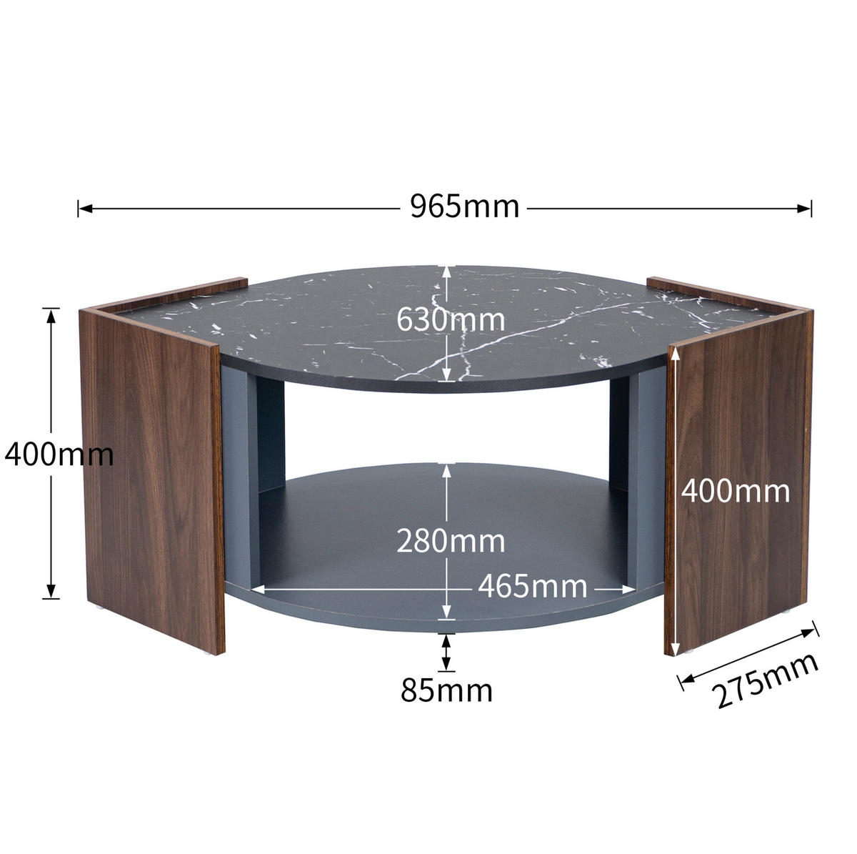 COUCHTISCH aus Spanplatte 96,5x63x40 cm in Schwarz mit Ablagefach - Schwarz, Holzwerkstoff (96.5/63/40cm) - Modfu