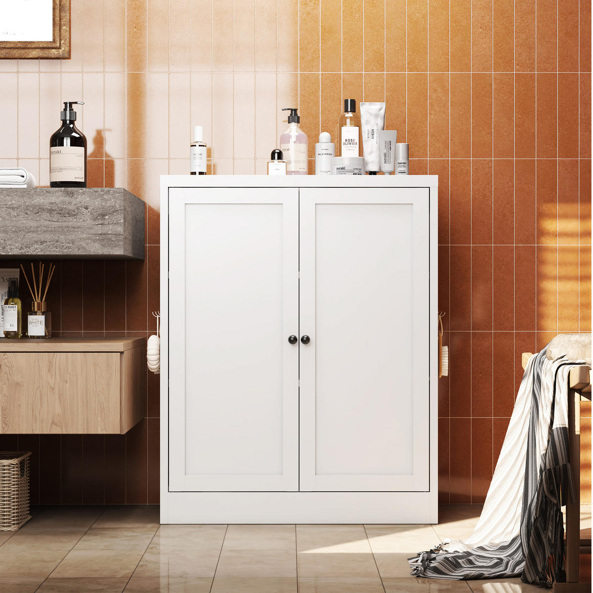 SIDEBOARD 70/35/88 cm aus Metall in Weiß mit 2 Türen & verstellbaren Böden - Weiß, Metall (70/88/35cm) - BEAOK