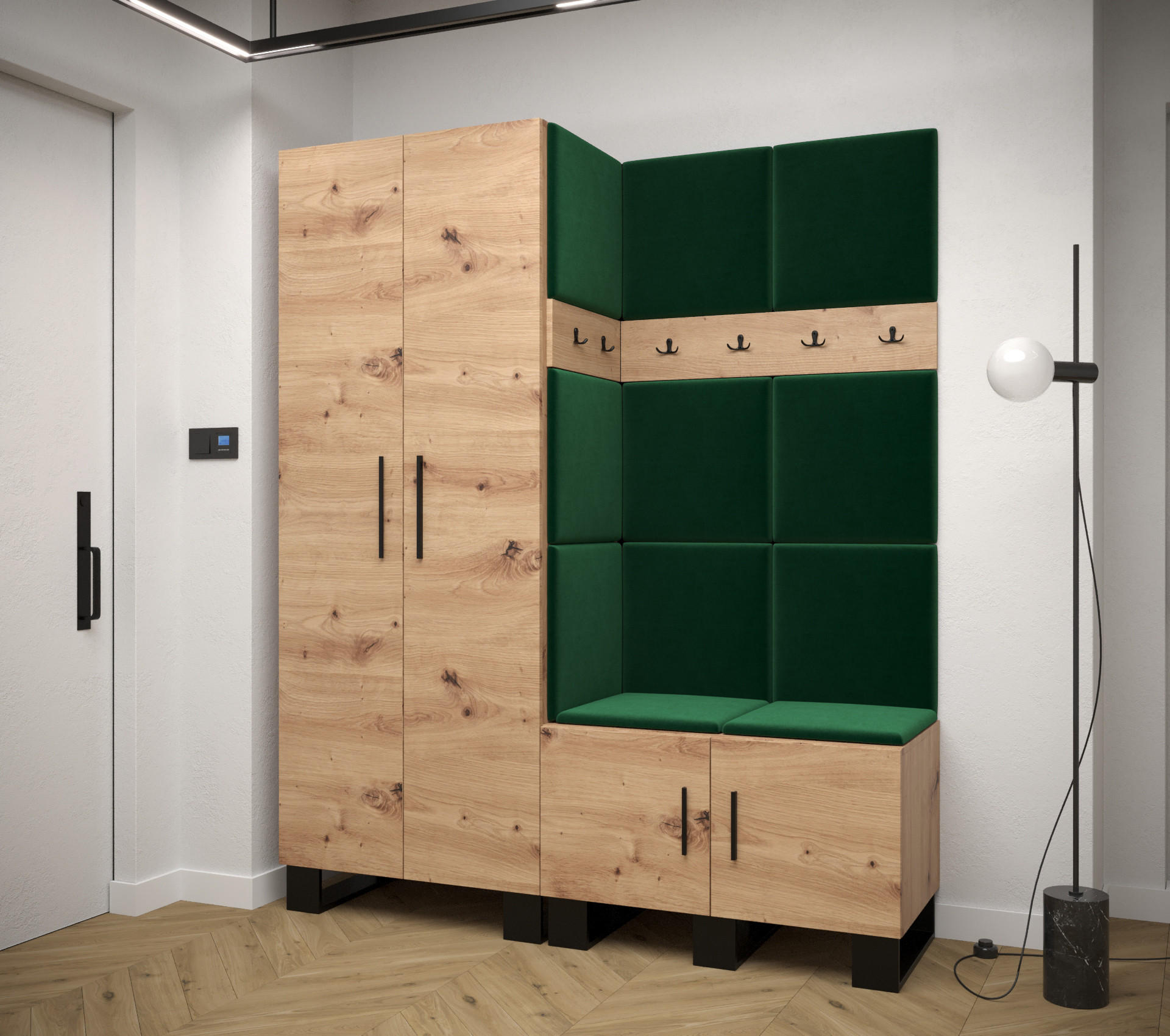 GARDEROBEN-SET 196/158/45,6 - Waldgrün/Schwarz, Holz/Kunststoff (158/196/45.6cm) - Abiks Möbel