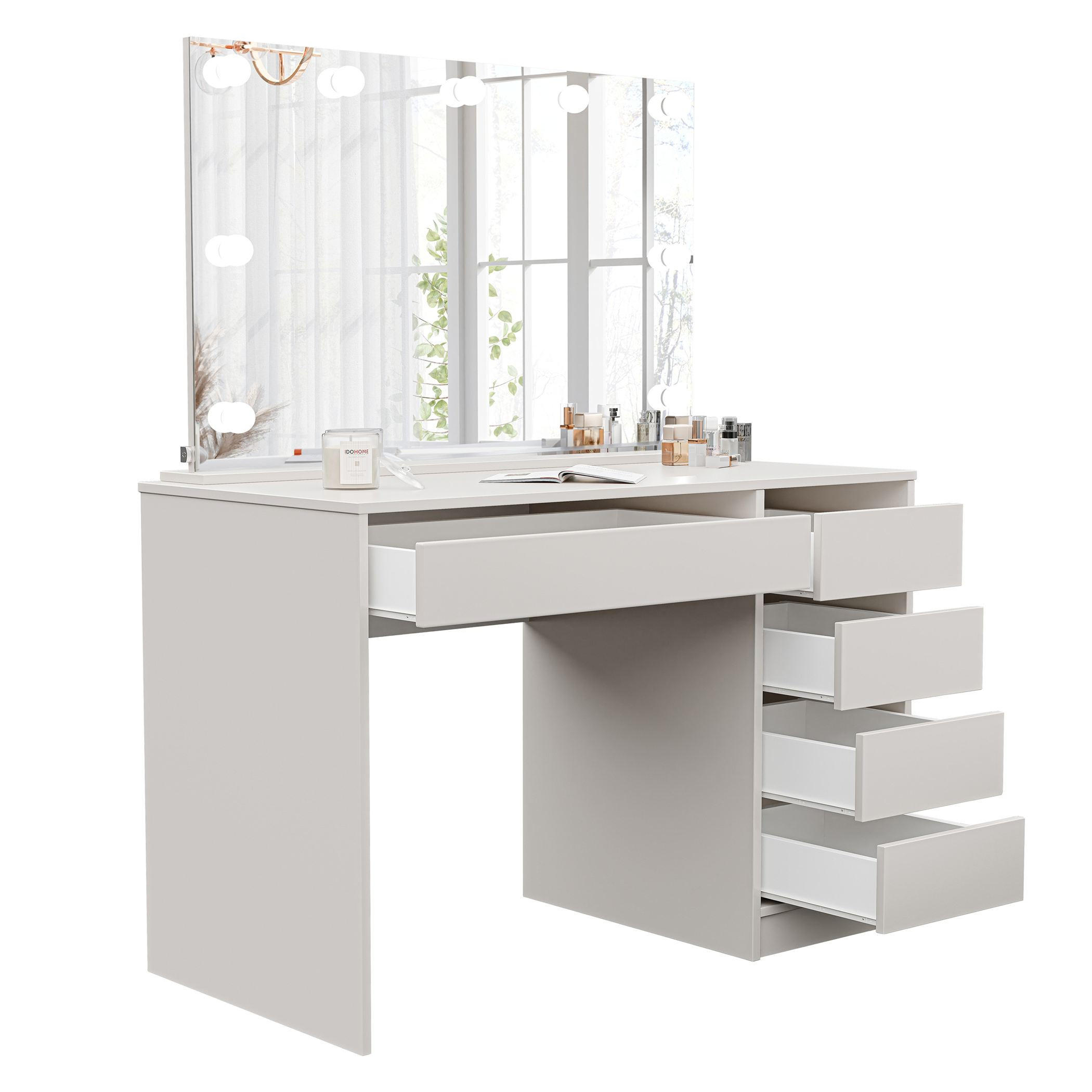SCHMINKTISCH Bella Beige Cashmere 110 cm mit Spiegel und LED Beleuchtung - Kaschmir, Holzwerkstoff (110/77/55cm) - Idohome