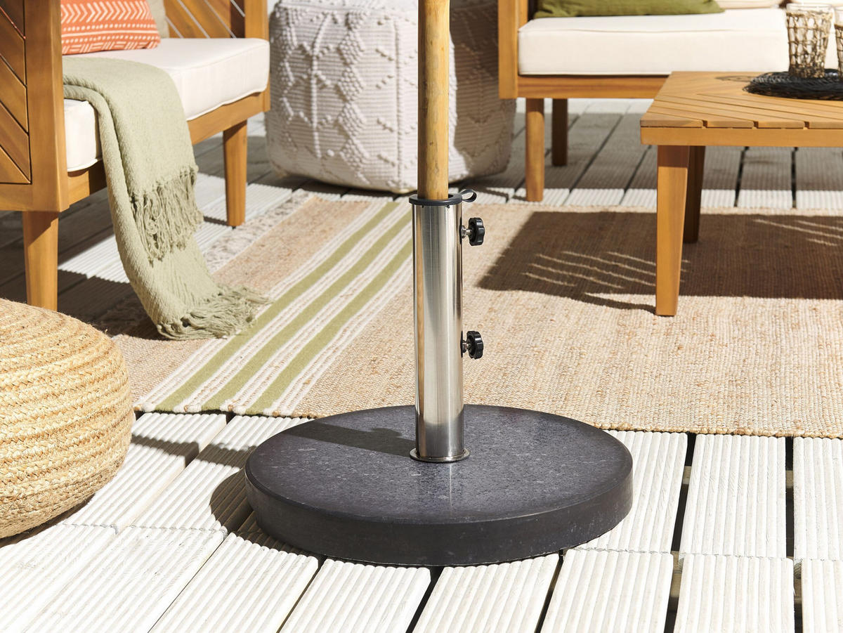 SONNENSCHIRMSTÄNDER Granit/Edelstahl schwarz 45 cm Ceggia - Silberfarben/Schwarz, Stein (45/45cm) - Beliani