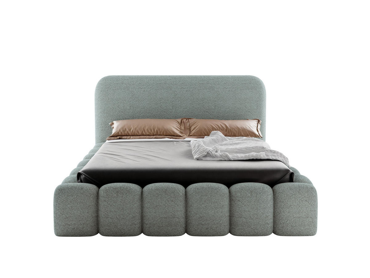 POLSTERBETT MONI 140x200 mit Bettkasten und Lattenrost – Bouclé Stoff MONTE Mintgrün - Weiß, Textil (140/200cm) - Luxkor24