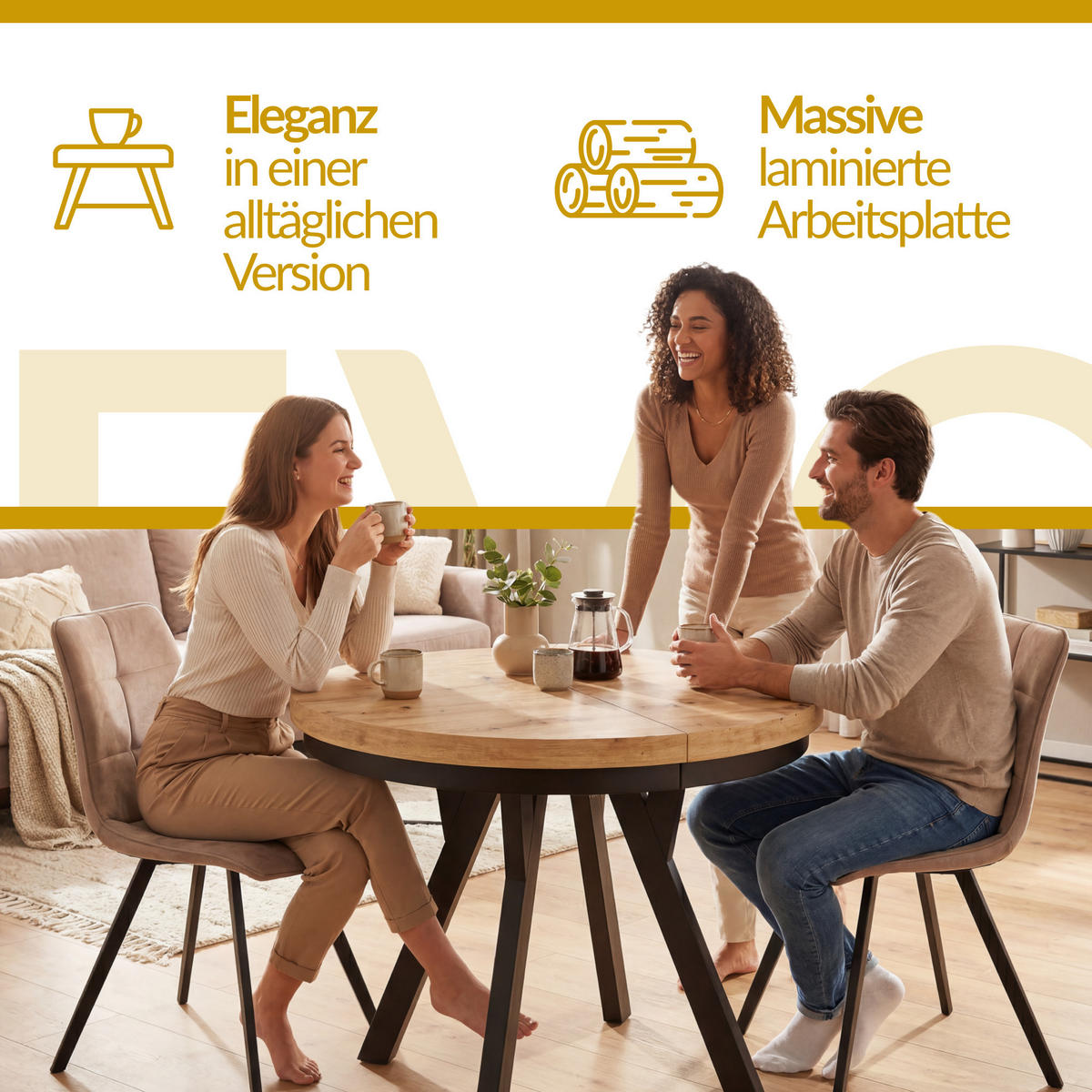 RUNDER Esstisch ausziehbar – Moderner Wohnzimmertisch und Küchentisch – Tisch mit Stabile Konstruktion, Durchmesser 80 cm - 130 cm - Farbe Artisan - Hellbraun/Schwarz, Holzwerkstoff (80/80/77cm) - Alpi-Möbel