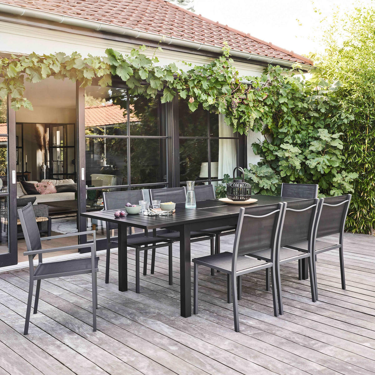 GARTENTISCH ausziehbar, Schwarz - Schwarz, Metall (100/238/74cm) - Oviala