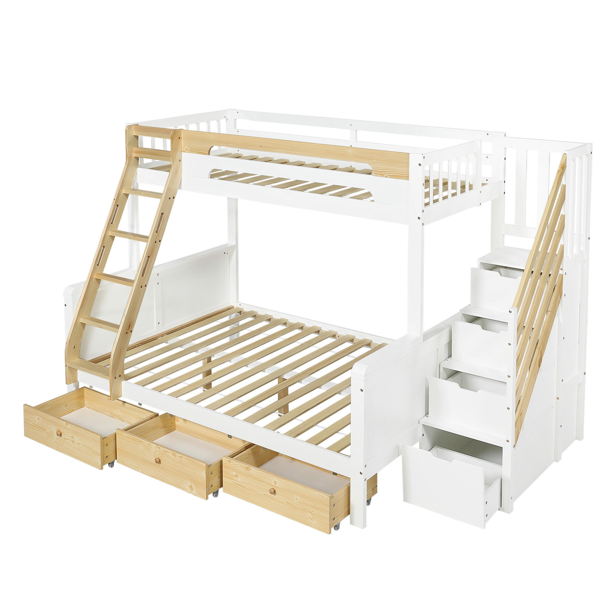 ETAGENBETT 90/140/200 cm mit Stauraumtreppe, DE-41778, in Weiß/Natur - Weiß/Naturfarben, Holzwerkstoff (140/200cm) - ComfortXL