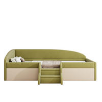 KINDERBETT 90/190 cm Dunkelgrün Cremeweiß Multifunktionsbett mit Stufen und Zäunen - Grün, Textil (90/200cm) - OKWISH