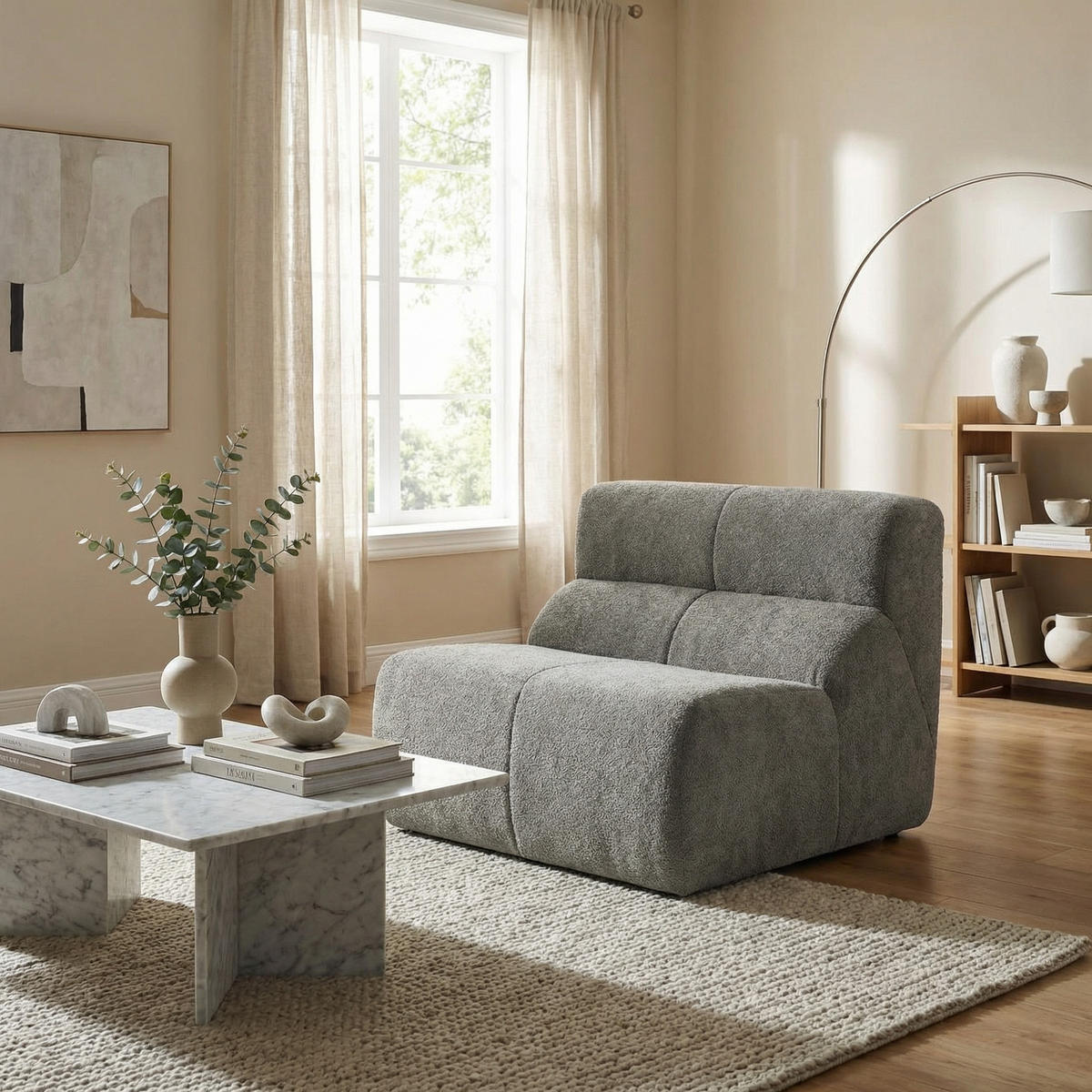 SESSEL Samt mit Regentropfen-Struktur Montagefrei - Hellgrau, Textil (93/79/109cm) - Urban Meuble