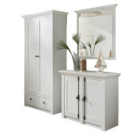 GARDEROBE Pinie weiß Set 3-teilig 220 cm, Komplettset Landhaus - Schwarz/Weiß, Glas/Holzwerkstoff (220/206/45cm) - Furn.Design