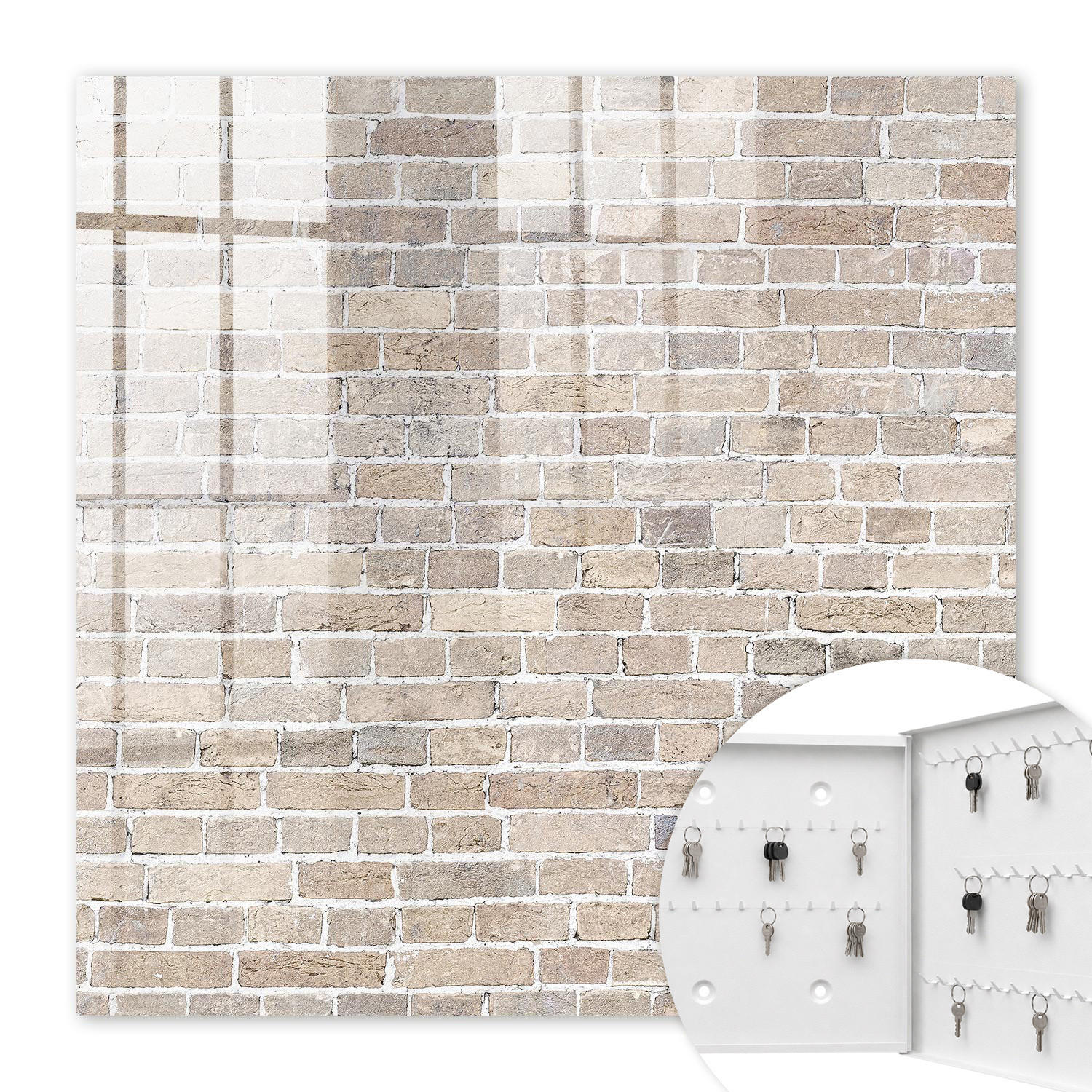 SCHLÜSSELBOX Weiß 30x30 cm – Türöffnung nach rechts - Ziegelzusammensetzung - Beige, Metall (30/30/5cm) - TULUP