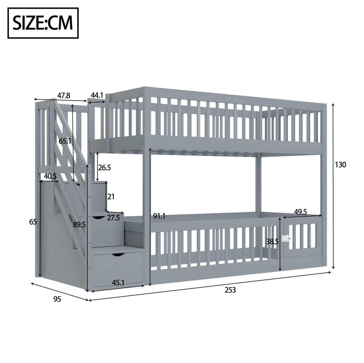 ETAGENBETT 90x200 cm in Grau mit Stauraumtreppe und Schubladen - Grau, Holz (90/200cm) - IVMEU