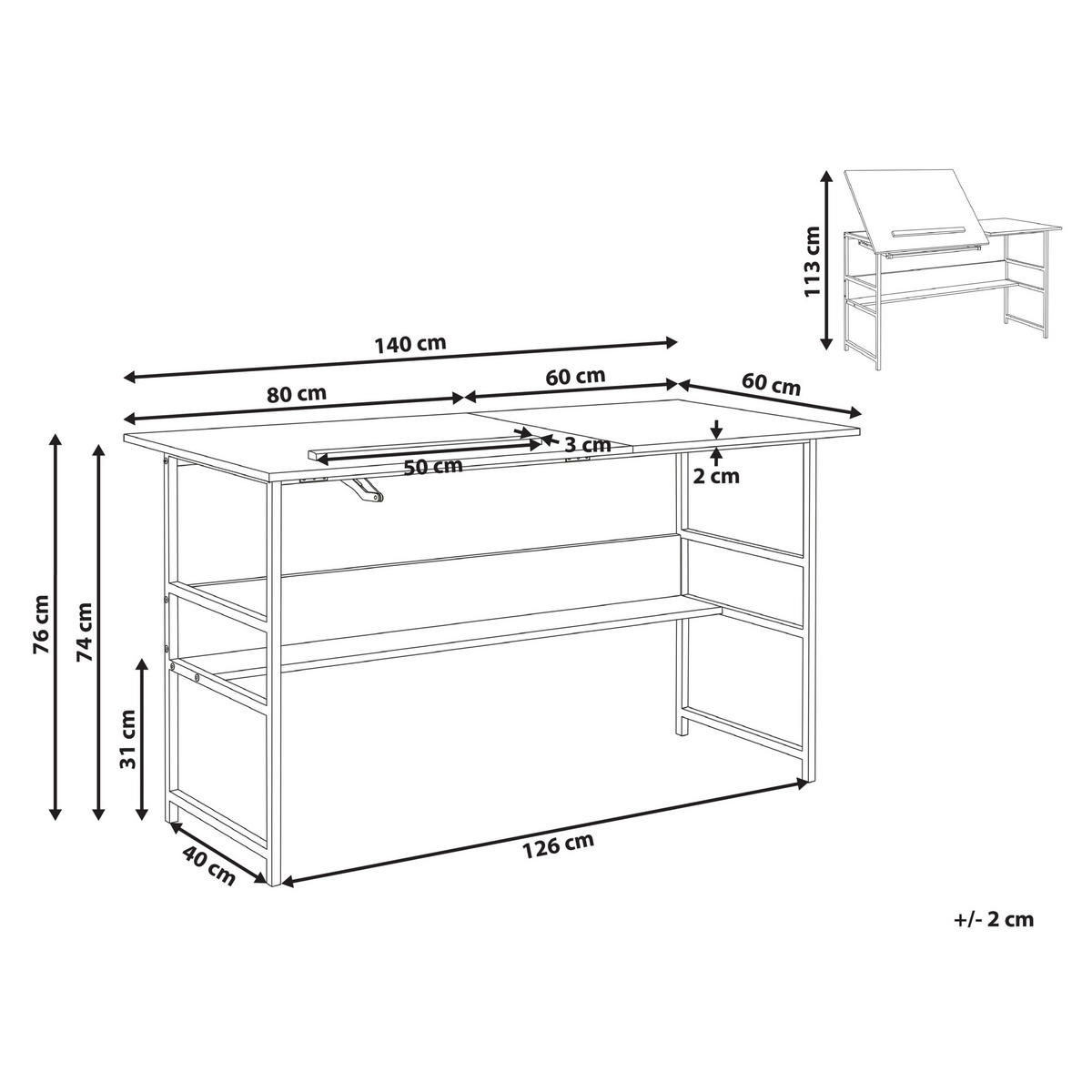 KRESLICÍ STŮL s sklopnou deskou stolu Bílý 140/60 cm Oran - bílá, kompozitní dřevo (60/140/76cm) - Beliani