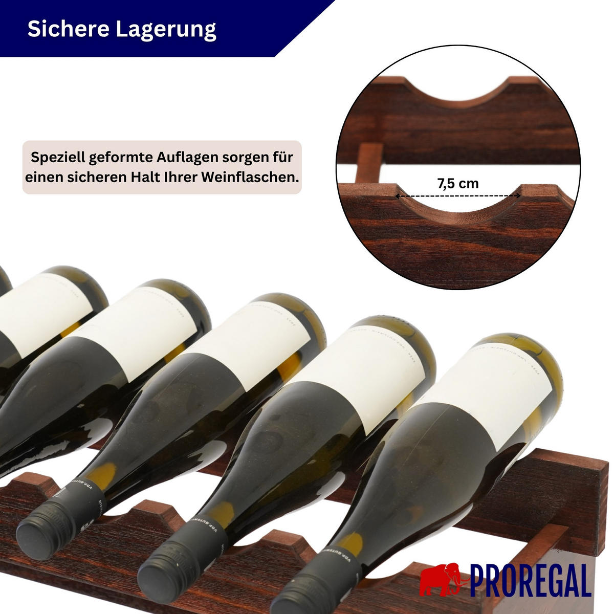 WEINREGAL NAVARRA aus Holz 135x46x28cm 40 Flaschen auf 10 Ebenen Braun geölt - Braun, Holz (46/135/28cm) - PROREGAL