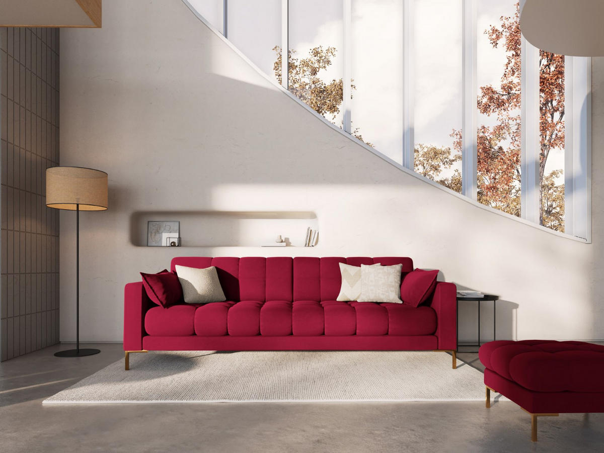 SOFA Mamaia aus Samt rot 4 Sitzplätze - Rot, Textil (92/75/217cm) - Micadoni