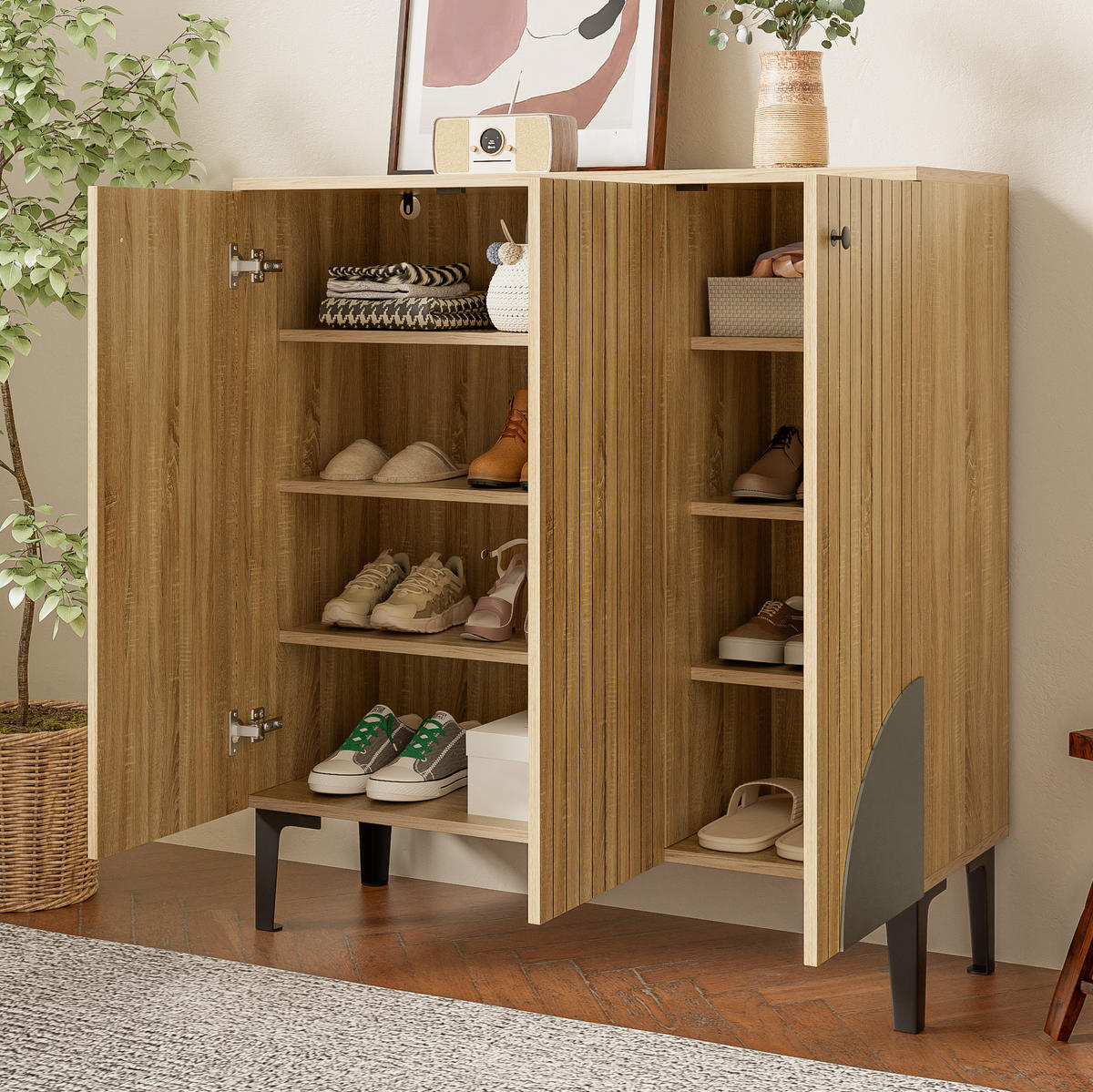 SCHUHSCHRANK aus Spanplatte 90x32x94cm in Naturfarben - Naturfarben, Holzwerkstoff (90/94/32cm) - Modfu