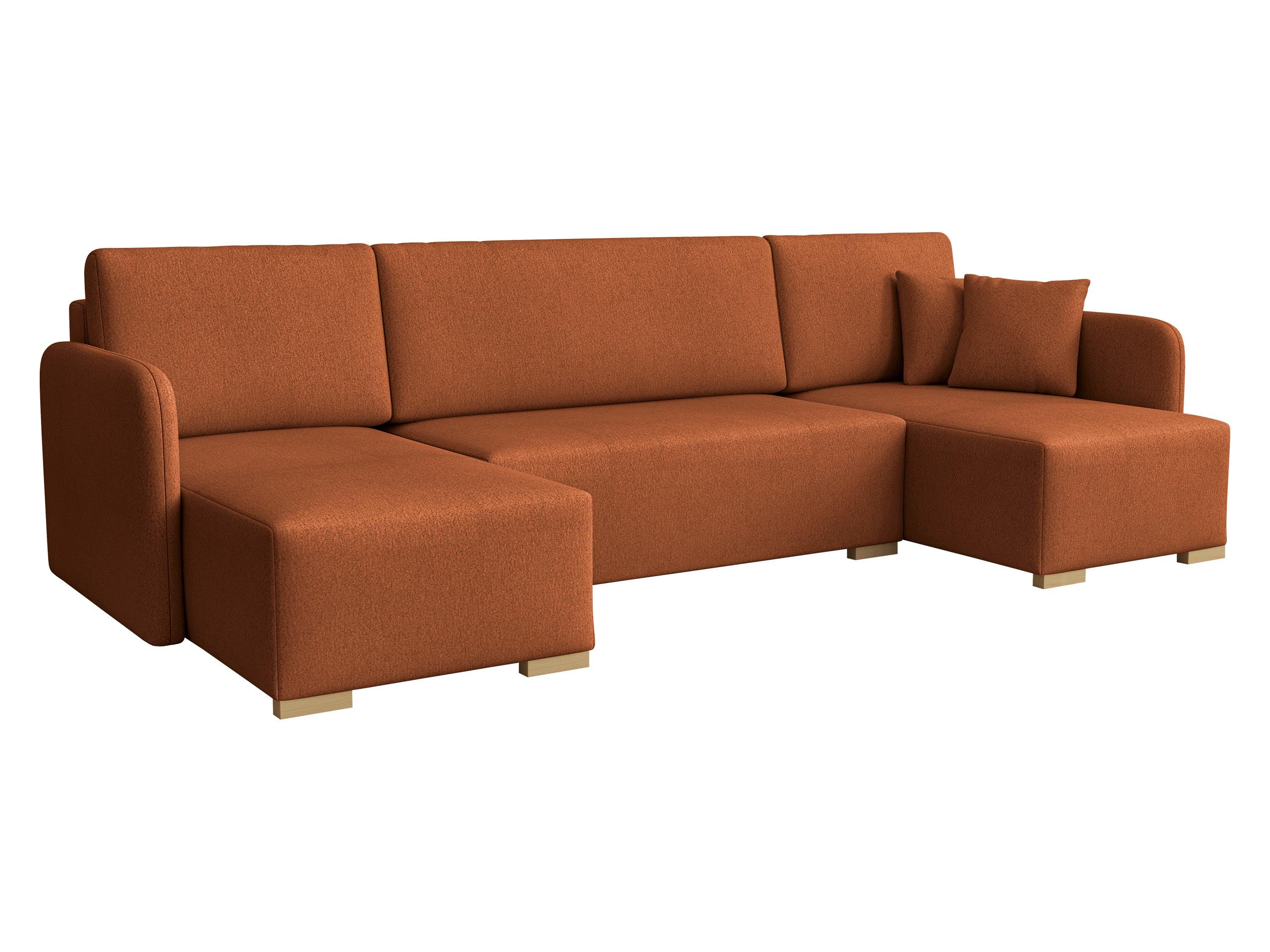 WOHNLANDSCHAFT Como U - Naturfarben/Orange, Holz/Textil (292/85/140cm) - MIRJAN24